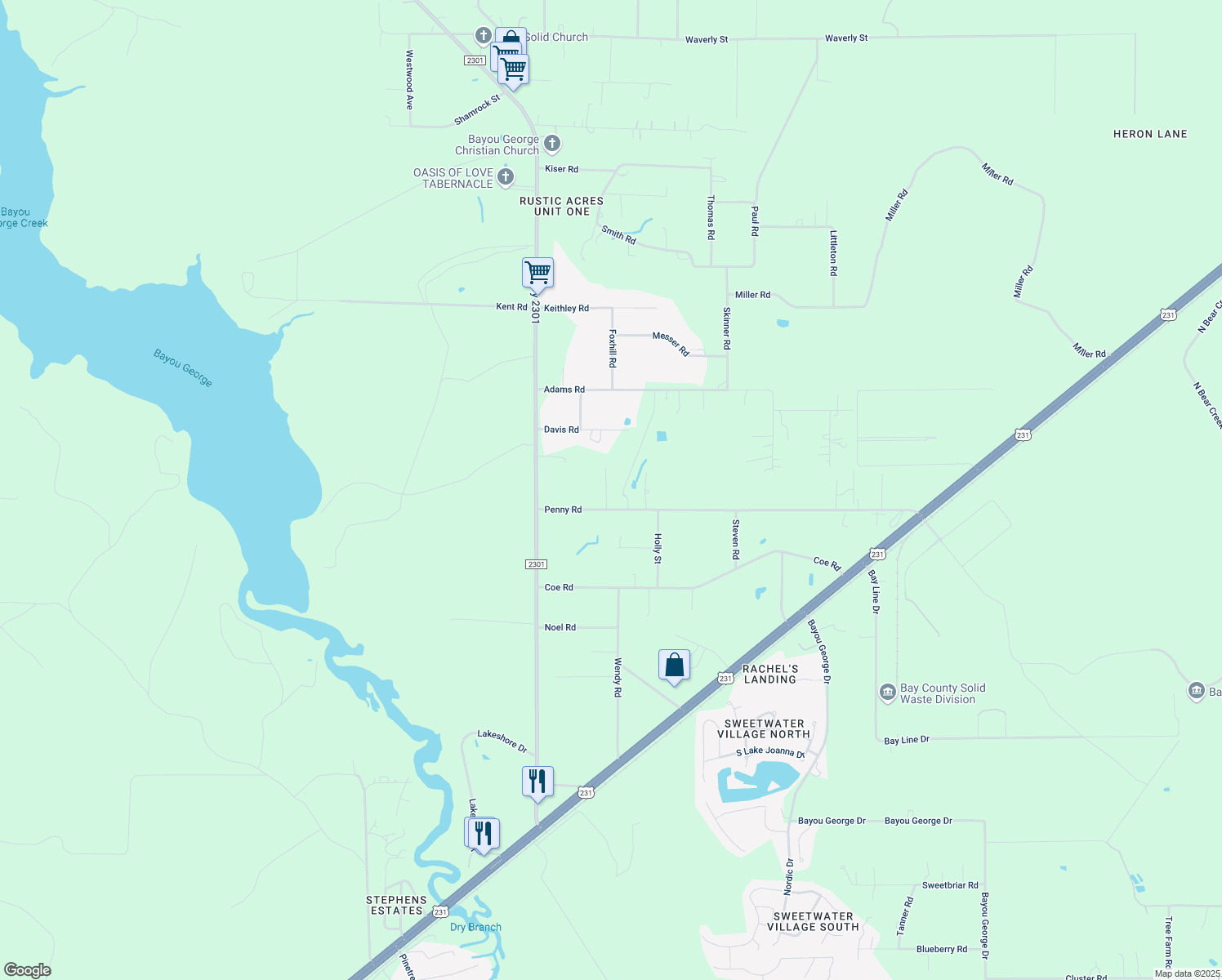 map of restaurants, bars, coffee shops, grocery stores, and more near 7016 Buckshot Lane in Panama City