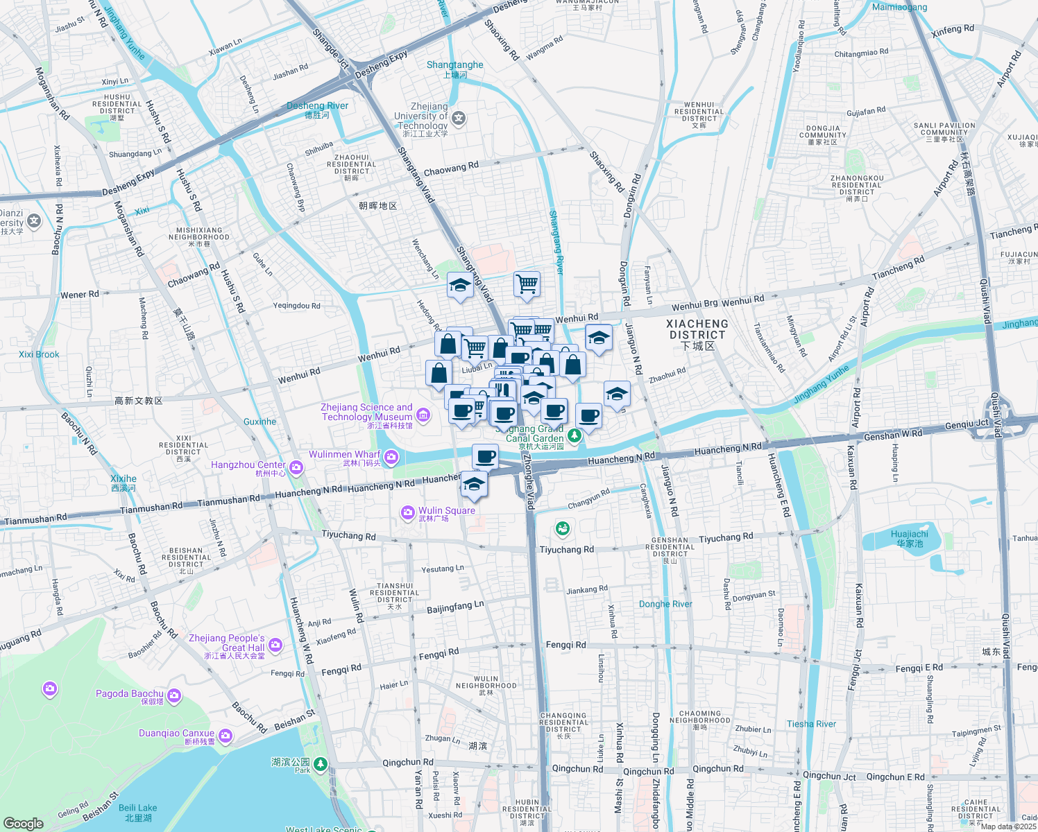 map of restaurants, bars, coffee shops, grocery stores, and more near 203 Zhao Hui Lu in Hang Zhou Shi