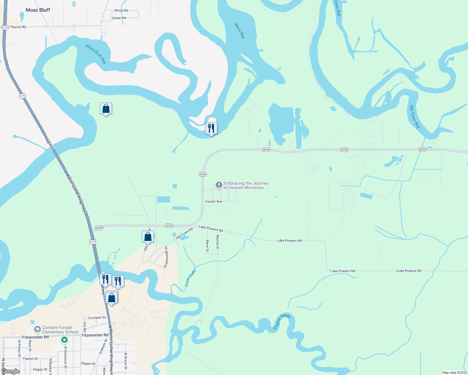 map of restaurants, bars, coffee shops, grocery stores, and more near 3294 Maple St in Lake Charles