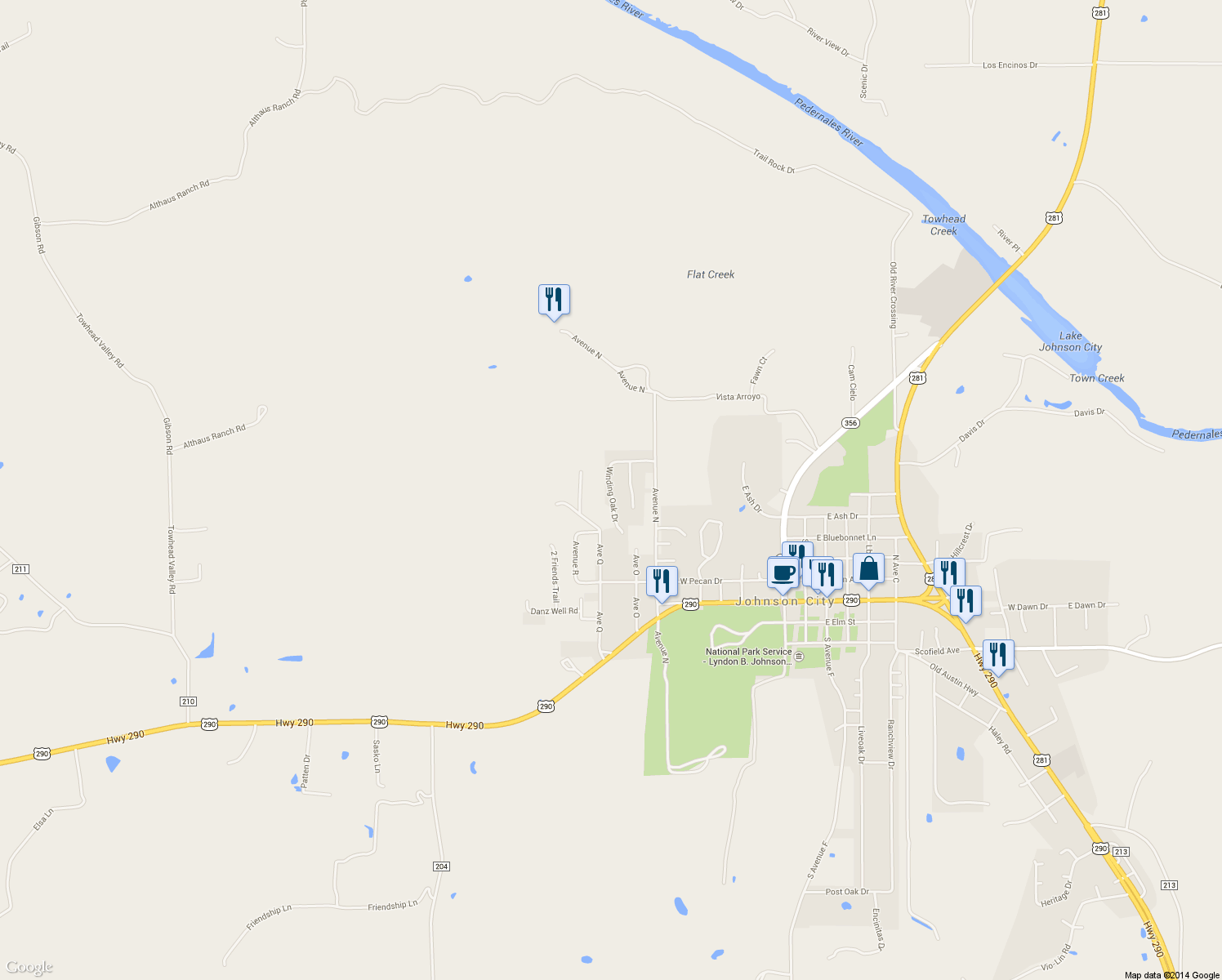 map of restaurants, bars, coffee shops, grocery stores, and more near 117 Winding Oak Drive in Johnson City