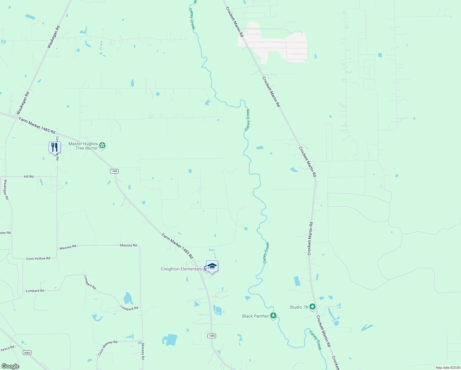 map of restaurants, bars, coffee shops, grocery stores, and more near 11441 Metts Road in Conroe