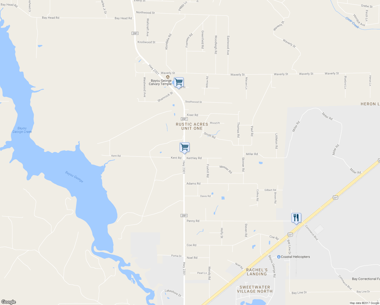 map of restaurants, bars, coffee shops, grocery stores, and more near 7526 Highway 2301 in Panama City