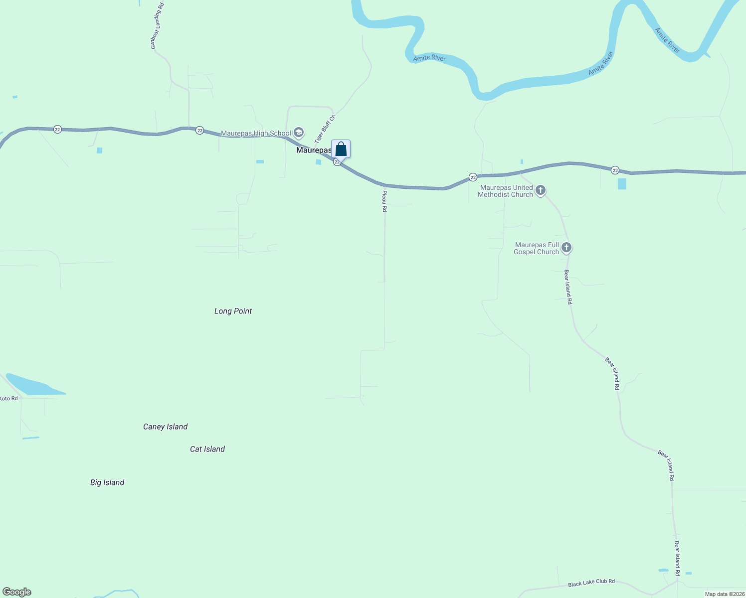 map of restaurants, bars, coffee shops, grocery stores, and more near 14979 Picou Road in Maurepas