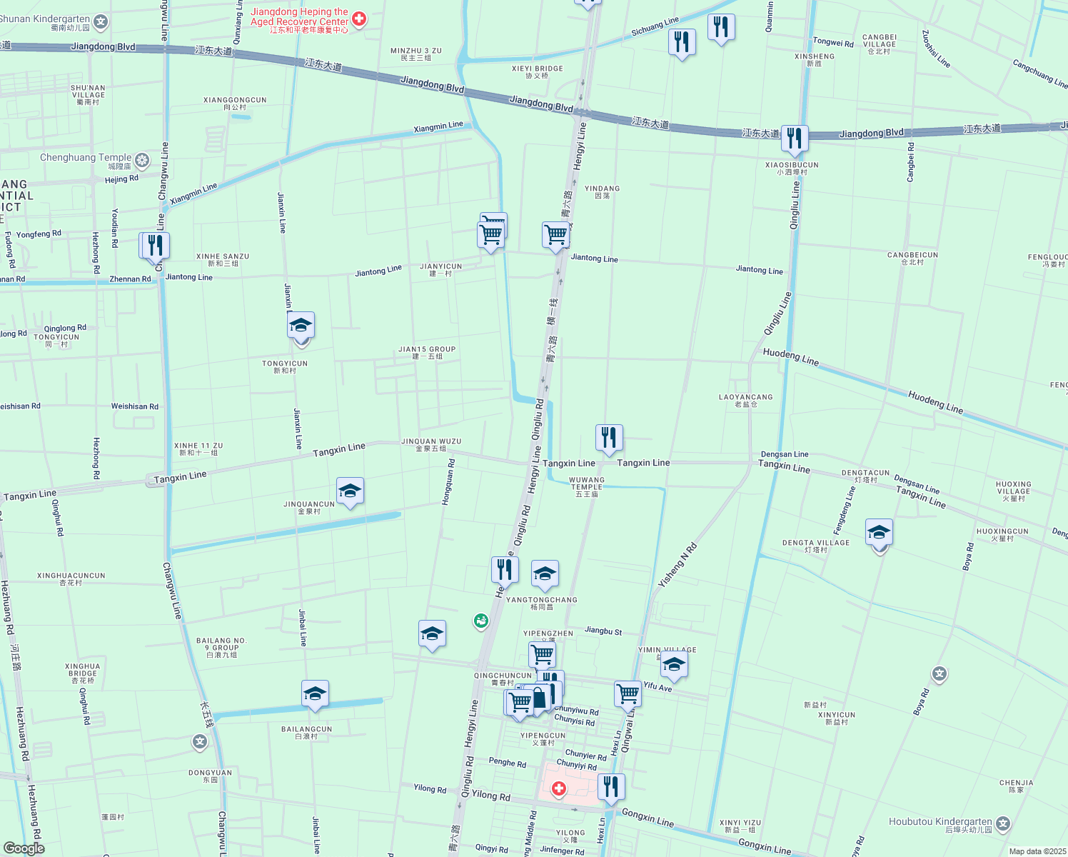 map of restaurants, bars, coffee shops, grocery stores, and more near Qing Liu Lu in Hang Zhou Shi