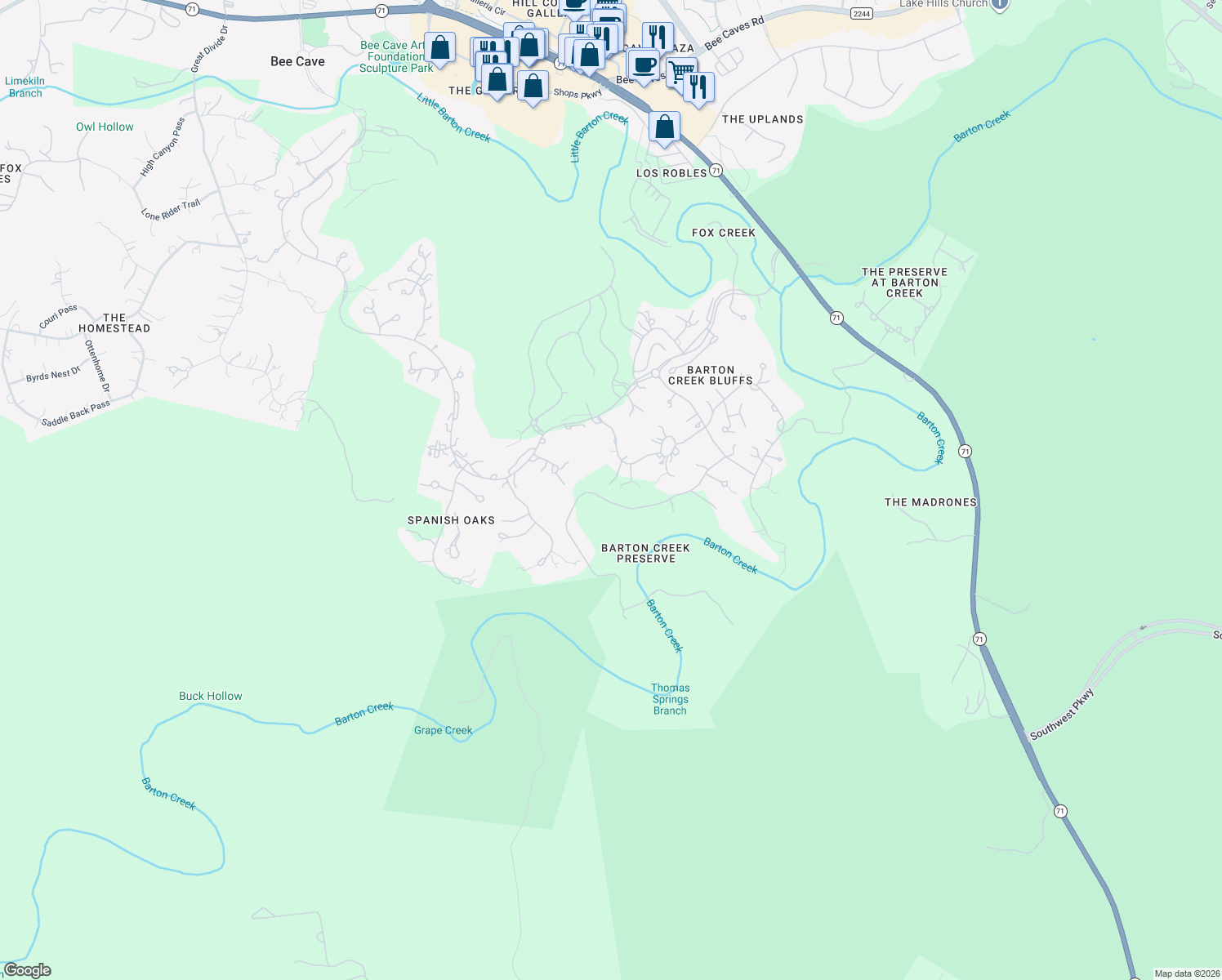 map of restaurants, bars, coffee shops, grocery stores, and more near 12105 Musket Rim Street in Austin