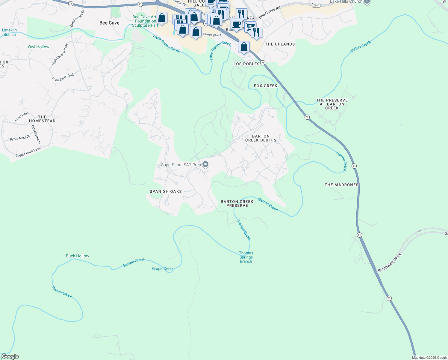 map of restaurants, bars, coffee shops, grocery stores, and more near 12105 Musket Rim Street in Austin