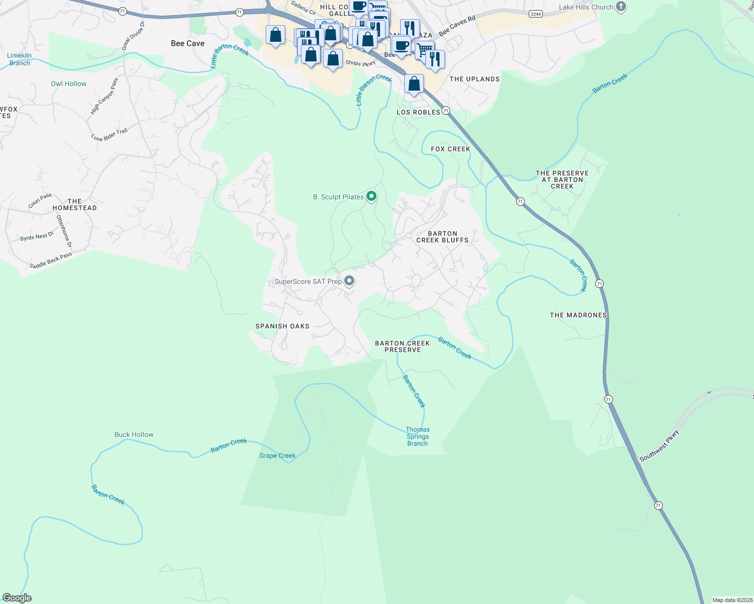 map of restaurants, bars, coffee shops, grocery stores, and more near 12109 Musket Rim Street in Austin