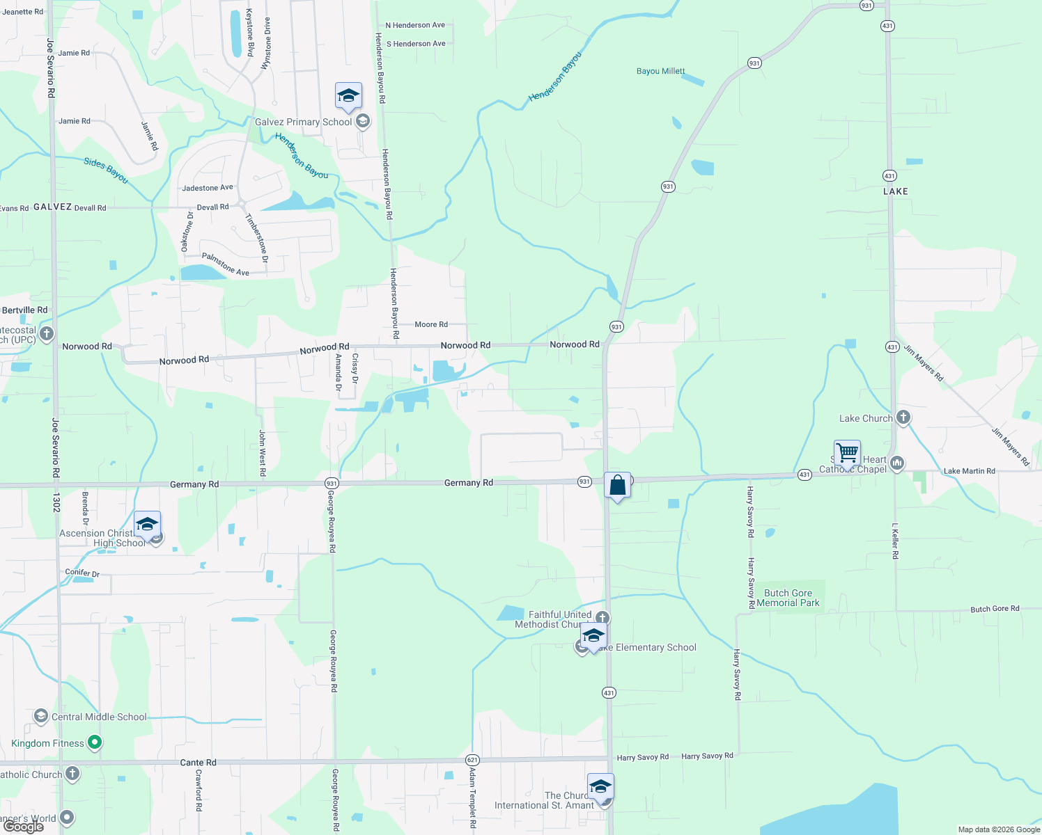 map of restaurants, bars, coffee shops, grocery stores, and more near 43357 Shirley Cannon Rd in Gonzales