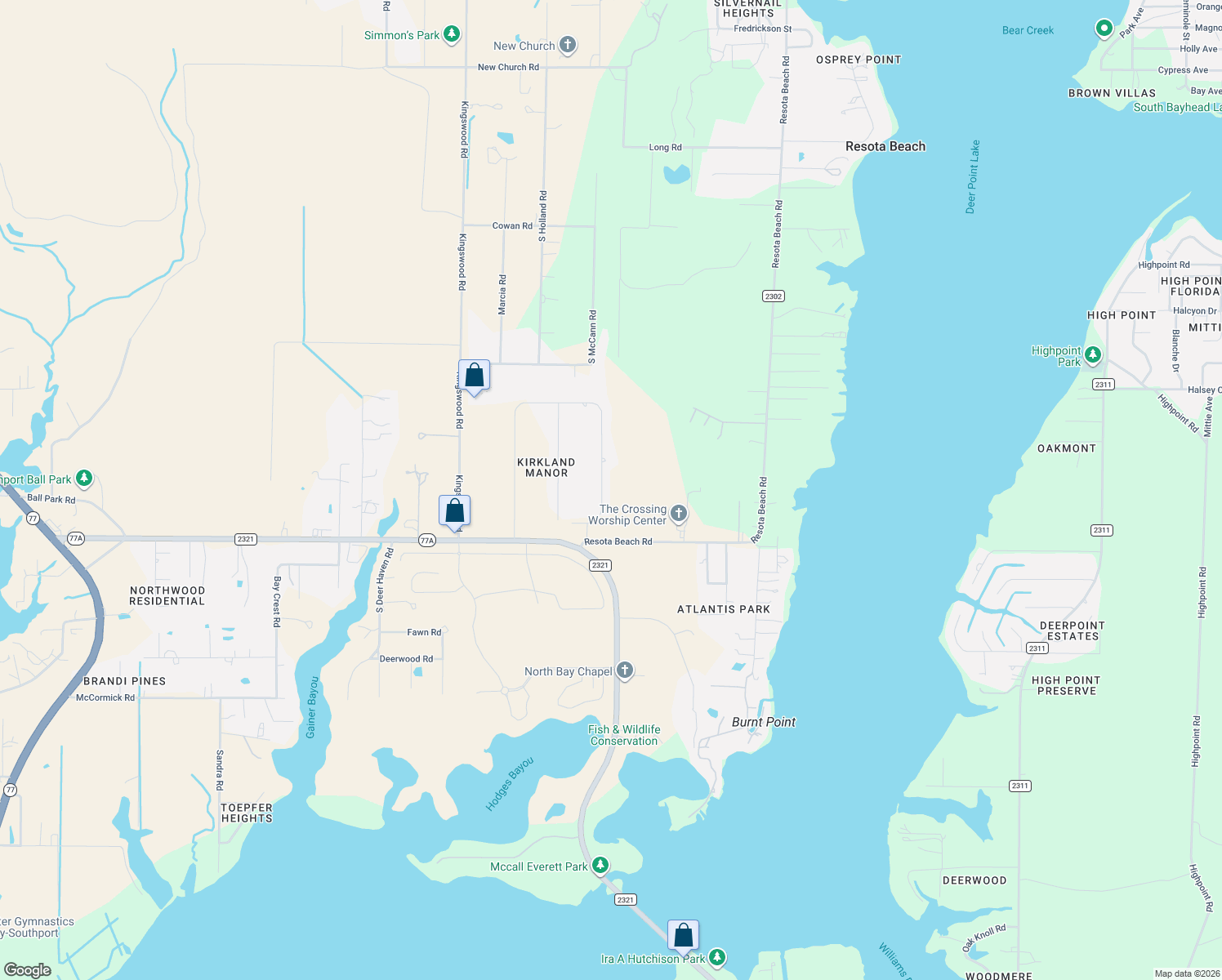 map of restaurants, bars, coffee shops, grocery stores, and more near 3407 Nautical Drive in Panama City