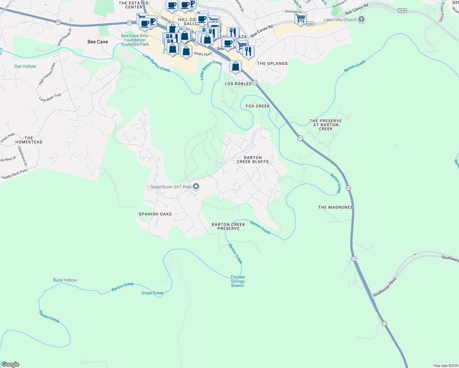 map of restaurants, bars, coffee shops, grocery stores, and more near 11916 Musket Rim Street in Austin