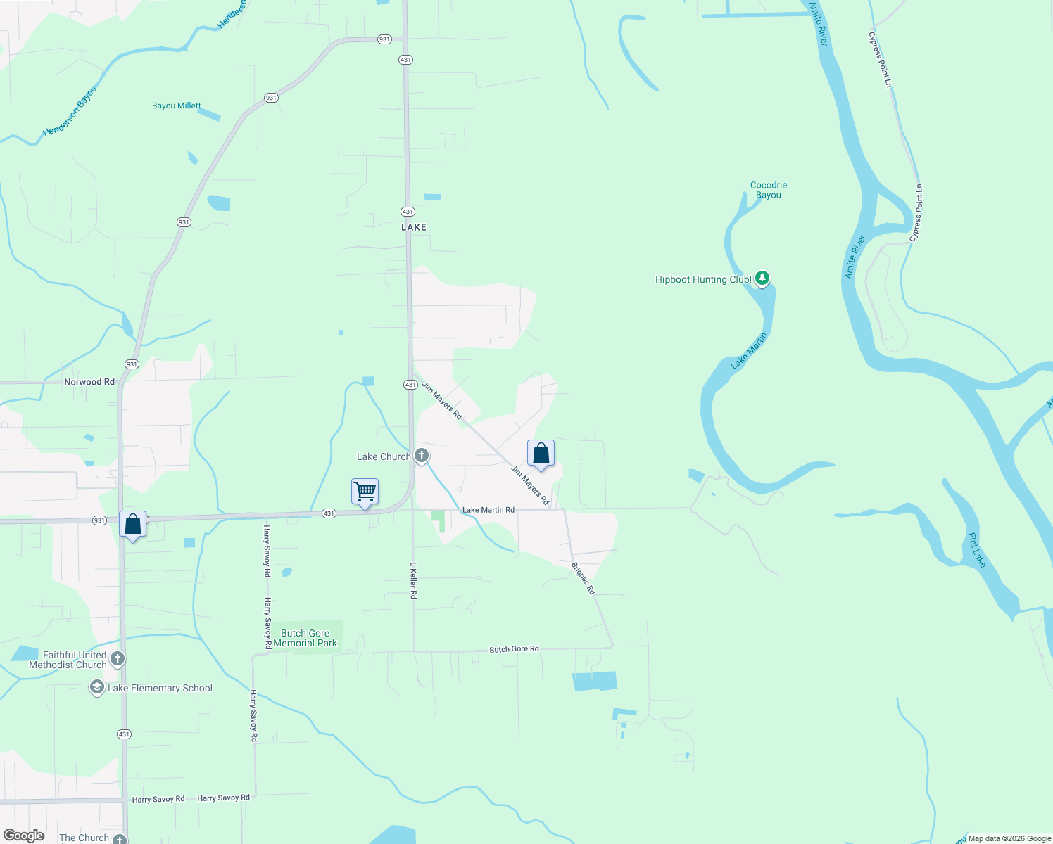 map of restaurants, bars, coffee shops, grocery stores, and more near 45205 Mayers Estates Road in Prairieville