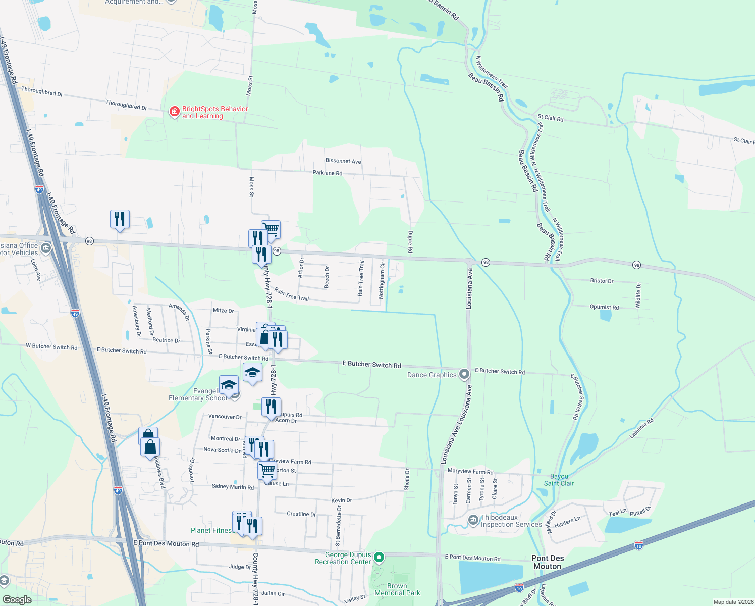 map of restaurants, bars, coffee shops, grocery stores, and more near 301 Nottingham Circle in Lafayette
