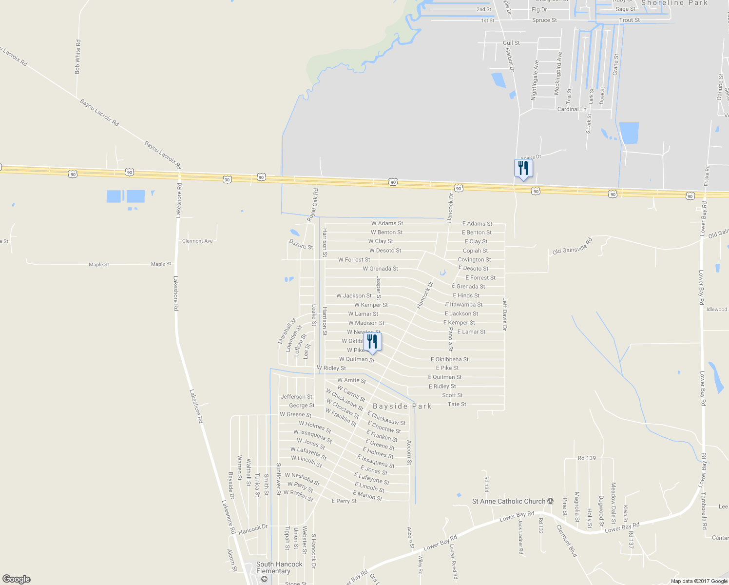 map of restaurants, bars, coffee shops, grocery stores, and more near 6146 West Jackson Street in Bay Saint Louis