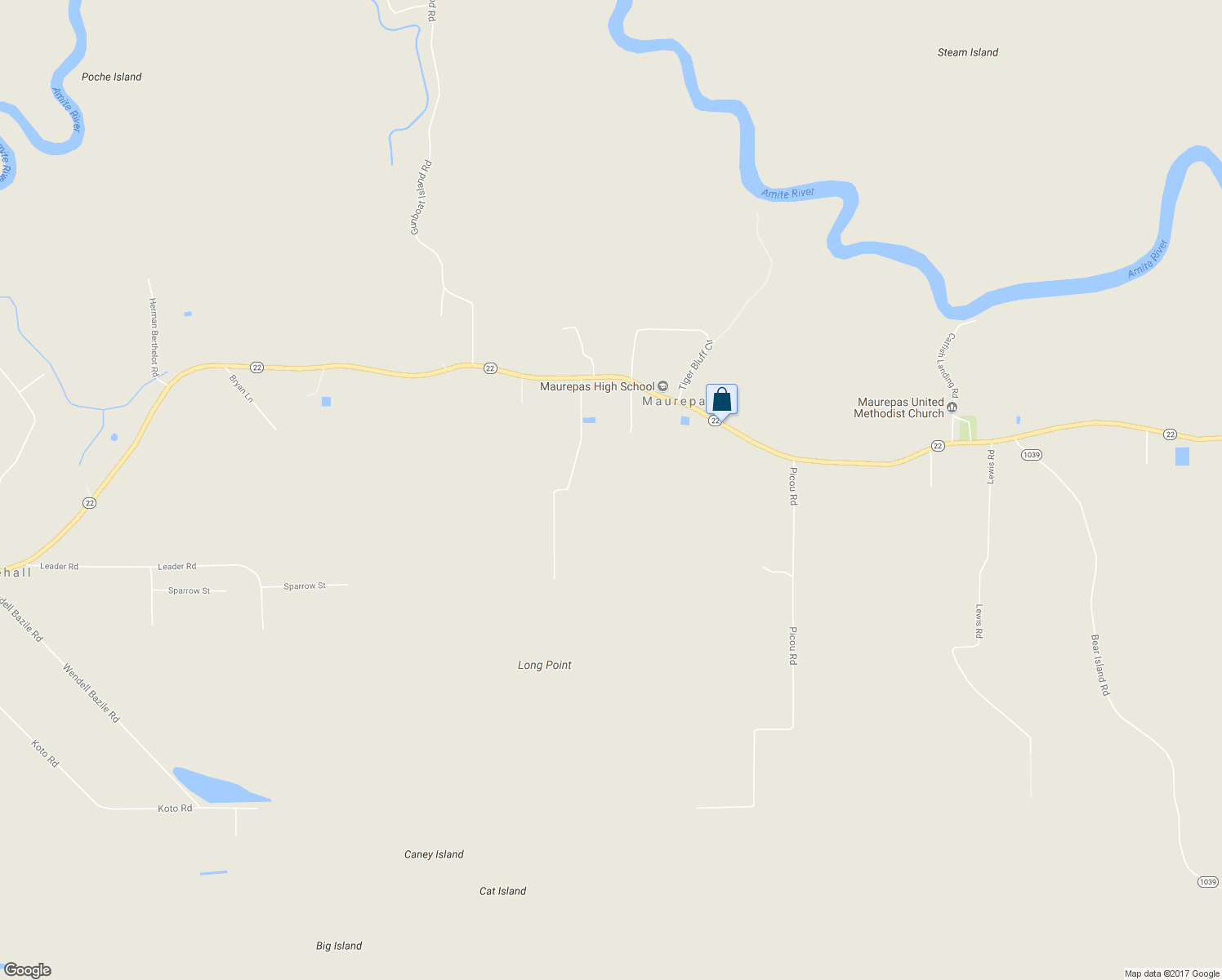 map of restaurants, bars, coffee shops, grocery stores, and more near 20315 Louisiana 22 in Maurepas