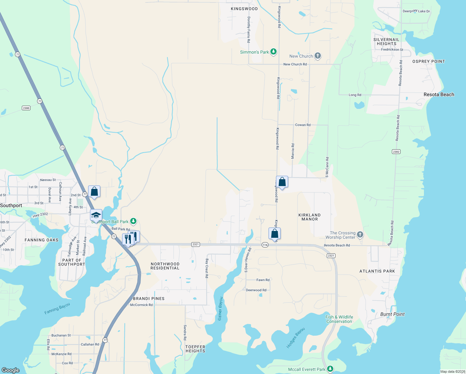 map of restaurants, bars, coffee shops, grocery stores, and more near 7835 Olde Mill Rd in Panama City