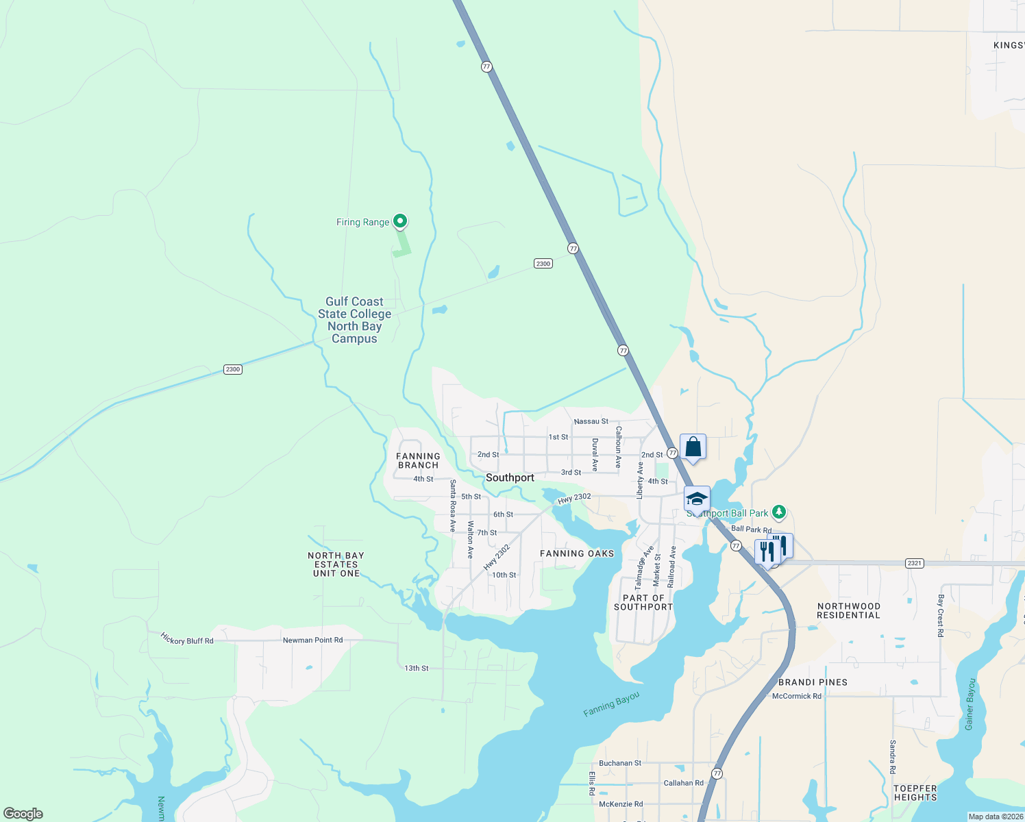 map of restaurants, bars, coffee shops, grocery stores, and more near 7909 Madison Avenue in Panama City