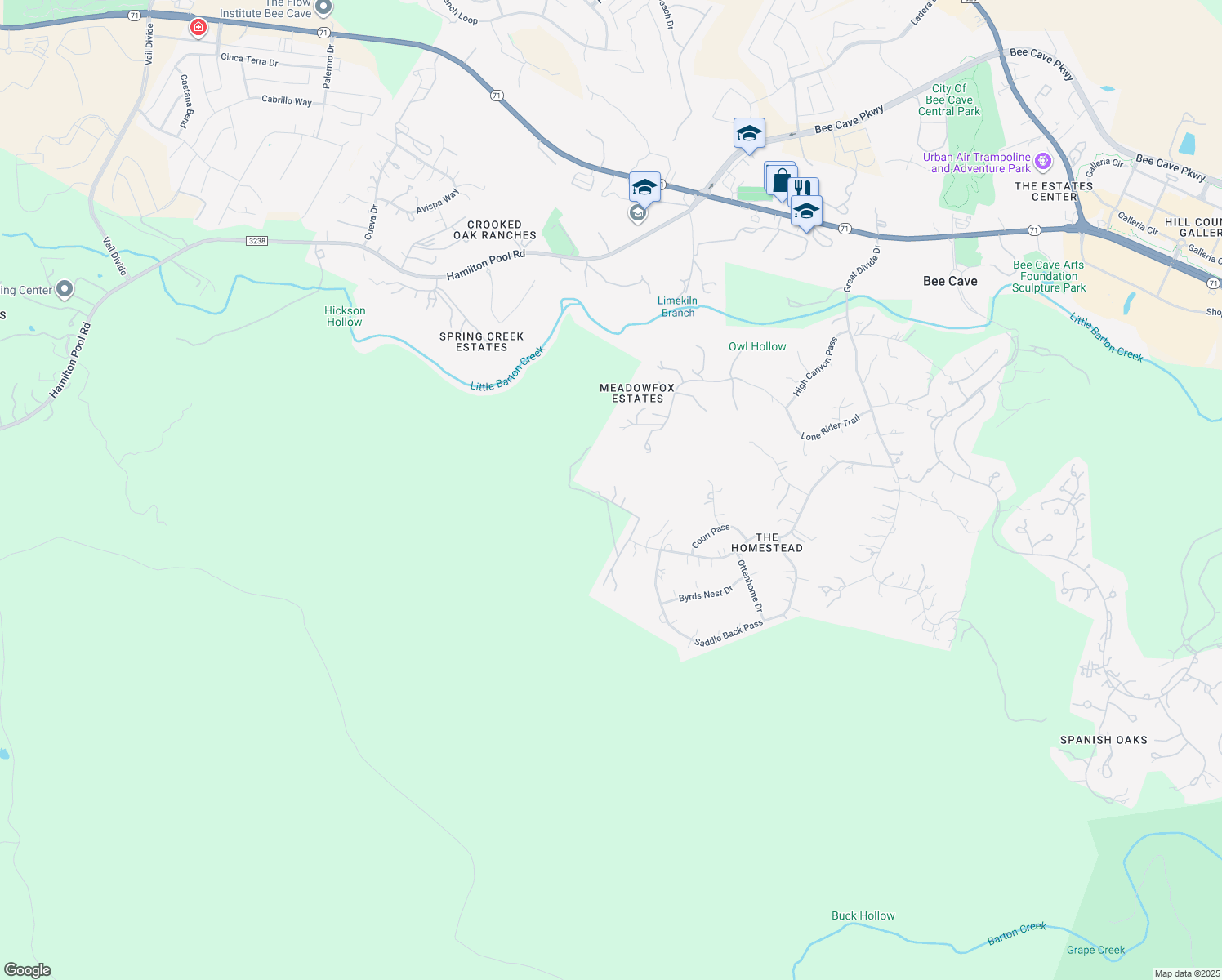 map of restaurants, bars, coffee shops, grocery stores, and more near in VILLAGE OF THE HILLS