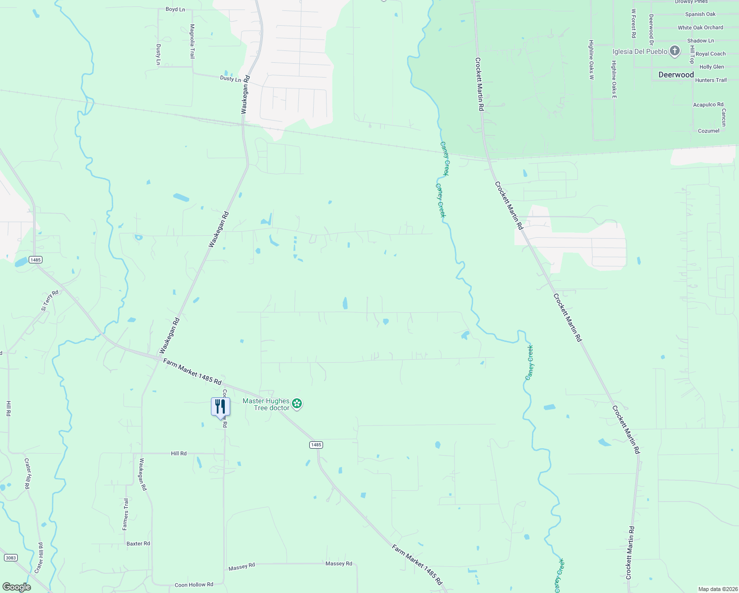 map of restaurants, bars, coffee shops, grocery stores, and more near 15911 Crowley Rd in Conroe