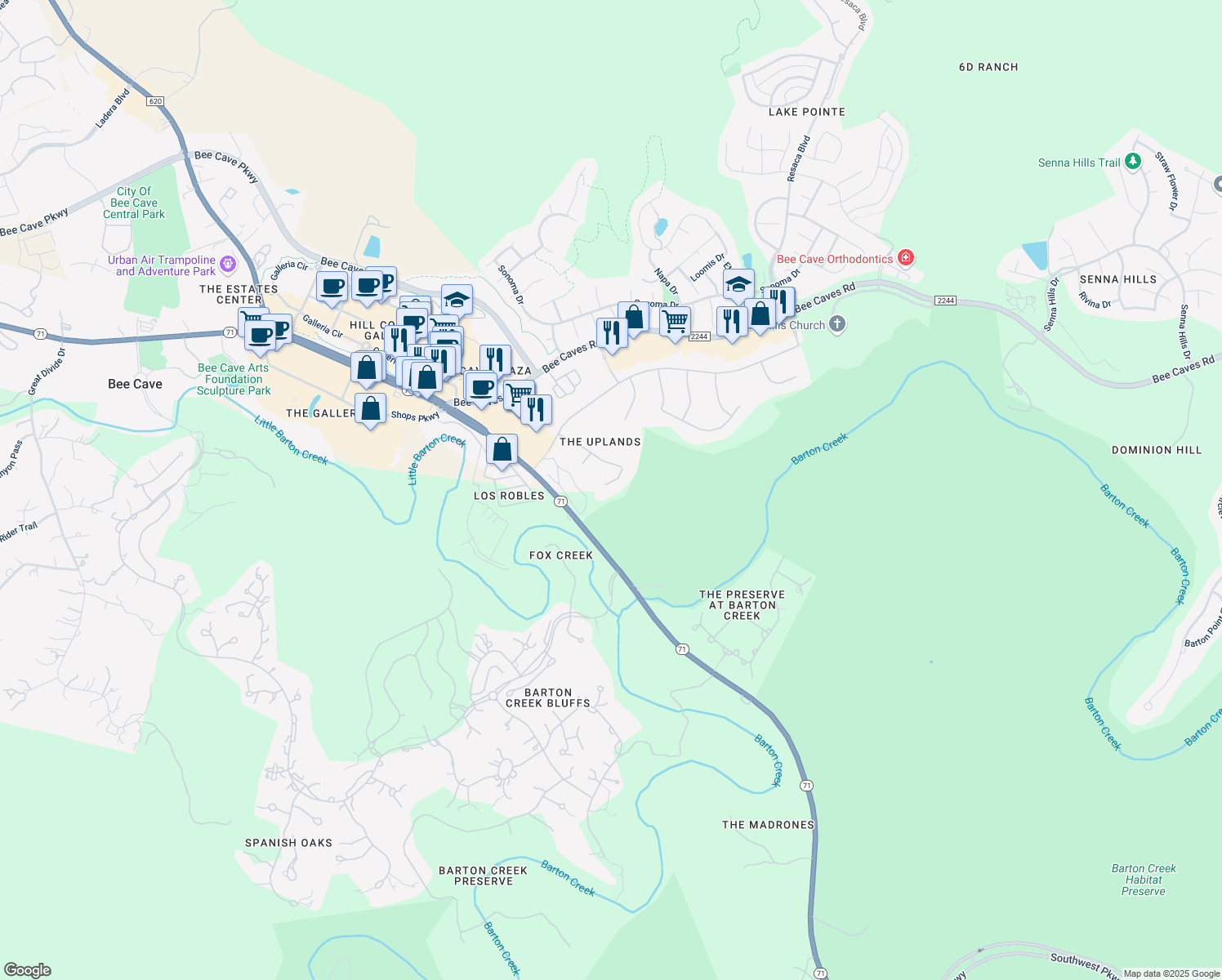 map of restaurants, bars, coffee shops, grocery stores, and more near 4009 Lochwood Bend Ct in Bee Cave