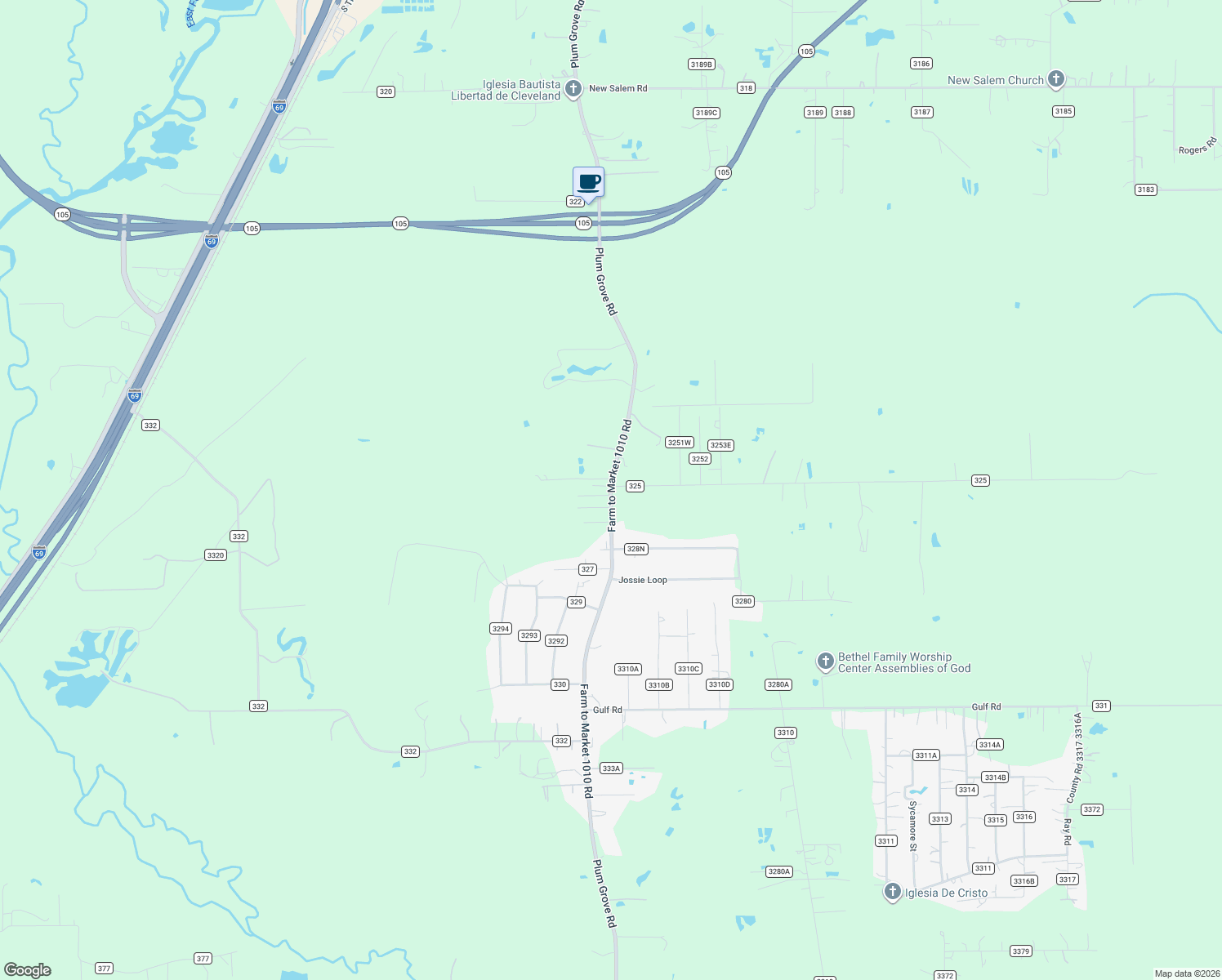 map of restaurants, bars, coffee shops, grocery stores, and more near 1684 Farm to Market 1010 Road in Cleveland