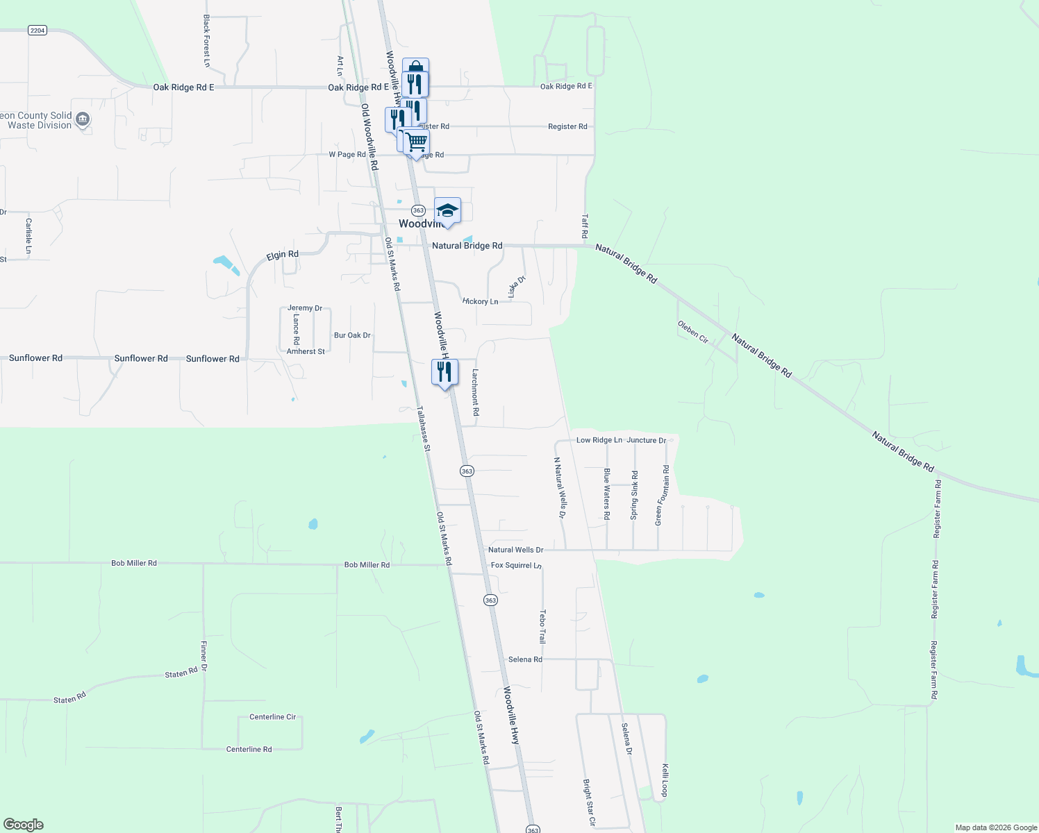 map of restaurants, bars, coffee shops, grocery stores, and more near 2134 Filmore Road in Tallahassee