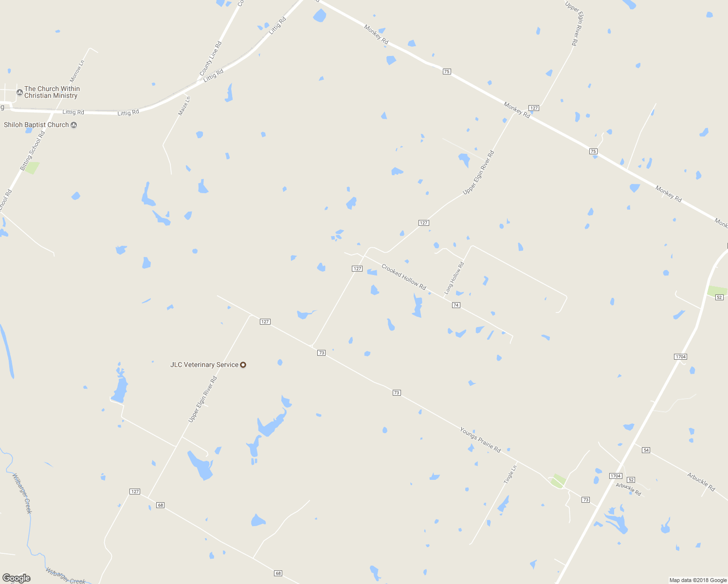 map of restaurants, bars, coffee shops, grocery stores, and more near 763 Upper Elgin River Road in Elgin