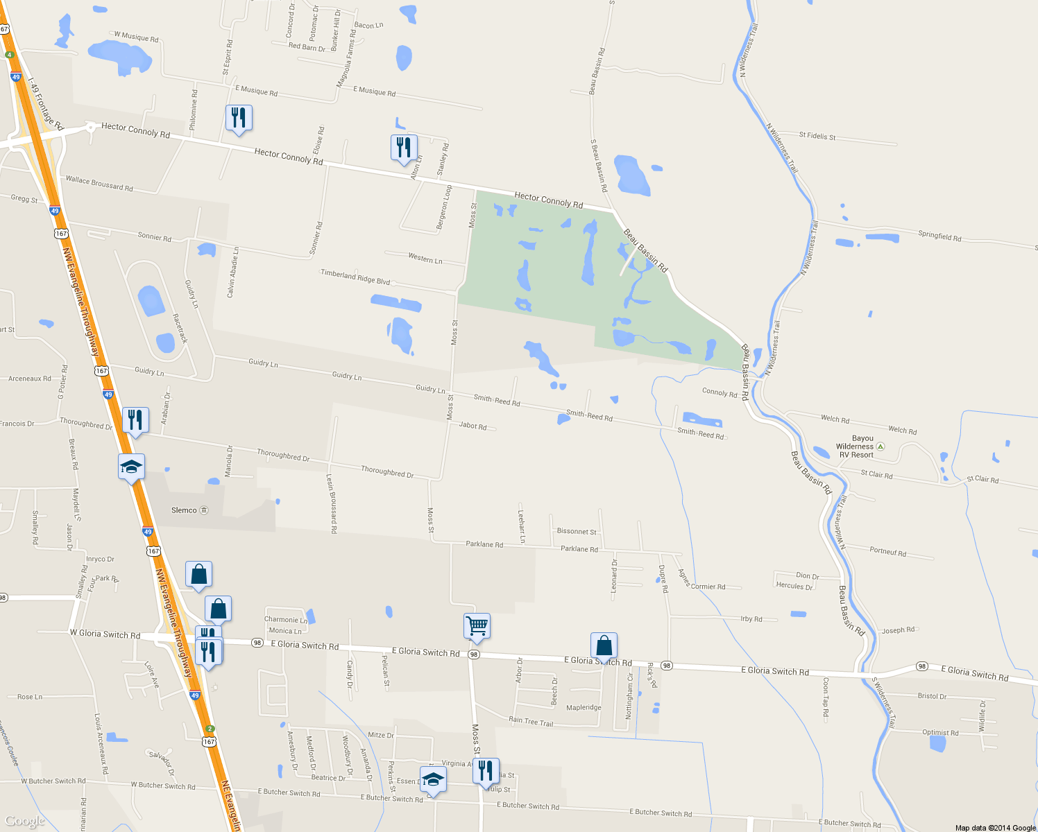 map of restaurants, bars, coffee shops, grocery stores, and more near 202 Smith-Reed Rd in Carencro