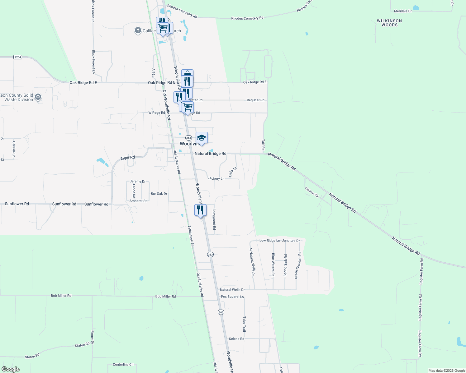 map of restaurants, bars, coffee shops, grocery stores, and more near 2233 Hickory Ct in Tallahassee