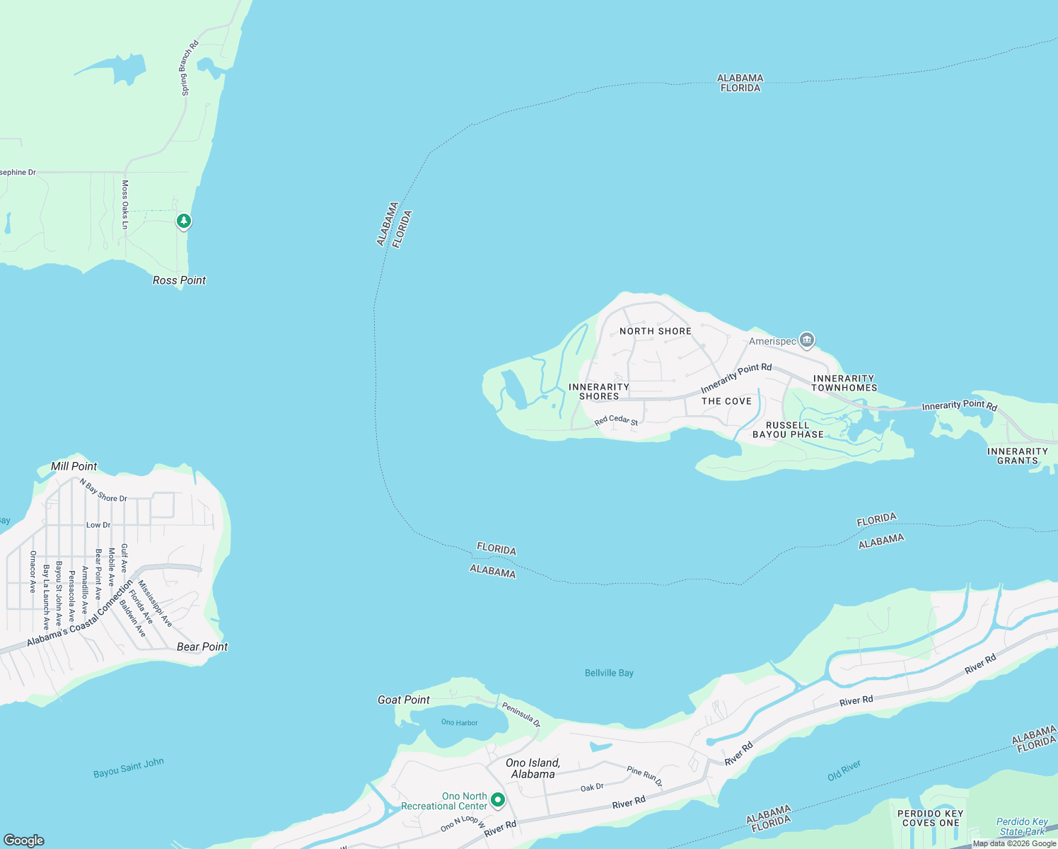 map of restaurants, bars, coffee shops, grocery stores, and more near 5981 Red Cedar Street in Pensacola
