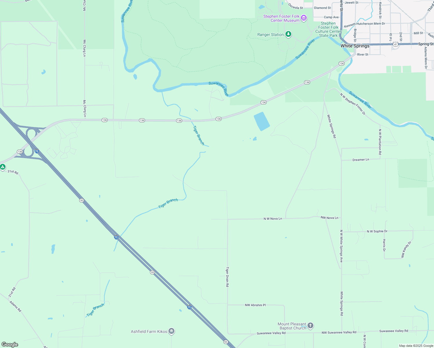 map of restaurants, bars, coffee shops, grocery stores, and more near 1697 Northwest Tiger Drain Road in White Springs