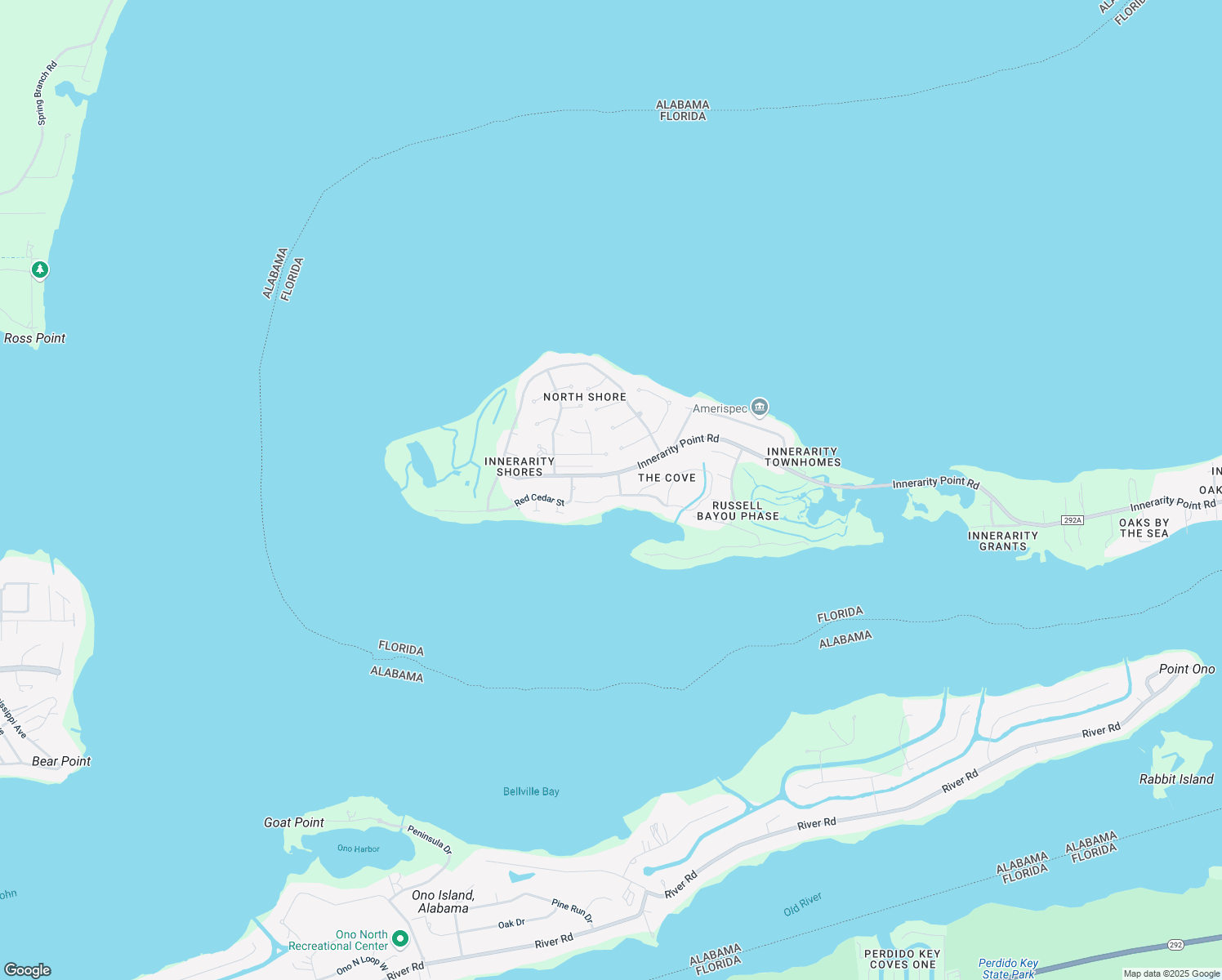 map of restaurants, bars, coffee shops, grocery stores, and more near 5606 Innerarity Circle in Pensacola