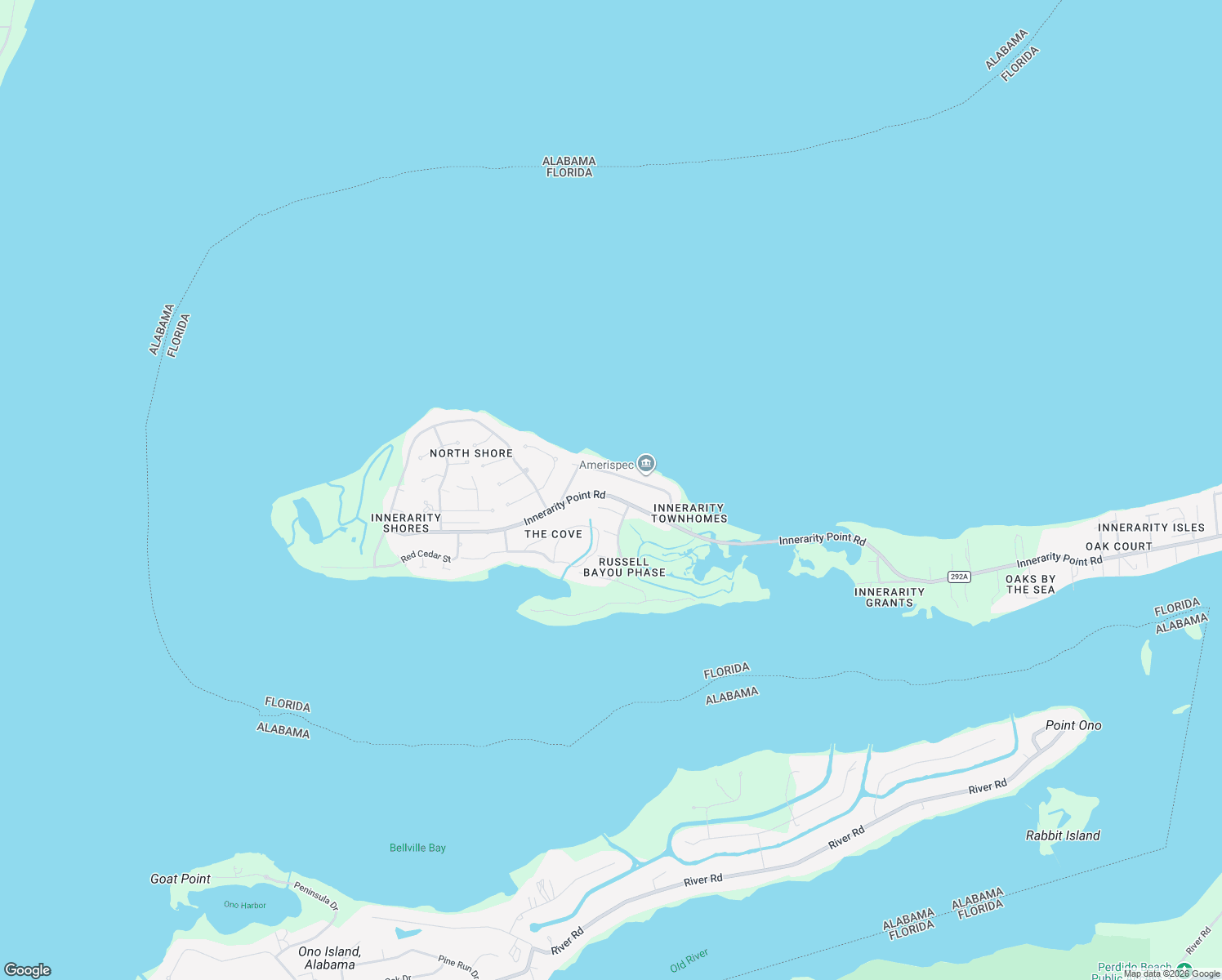 map of restaurants, bars, coffee shops, grocery stores, and more near 16300 Innerarity Point Road in Pensacola