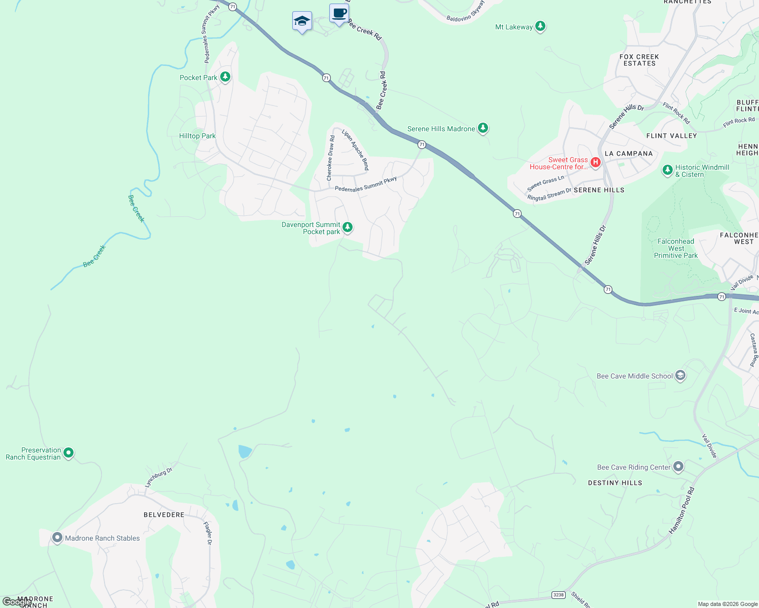 map of restaurants, bars, coffee shops, grocery stores, and more near 6208 Hilltop Plateau Drive in Austin
