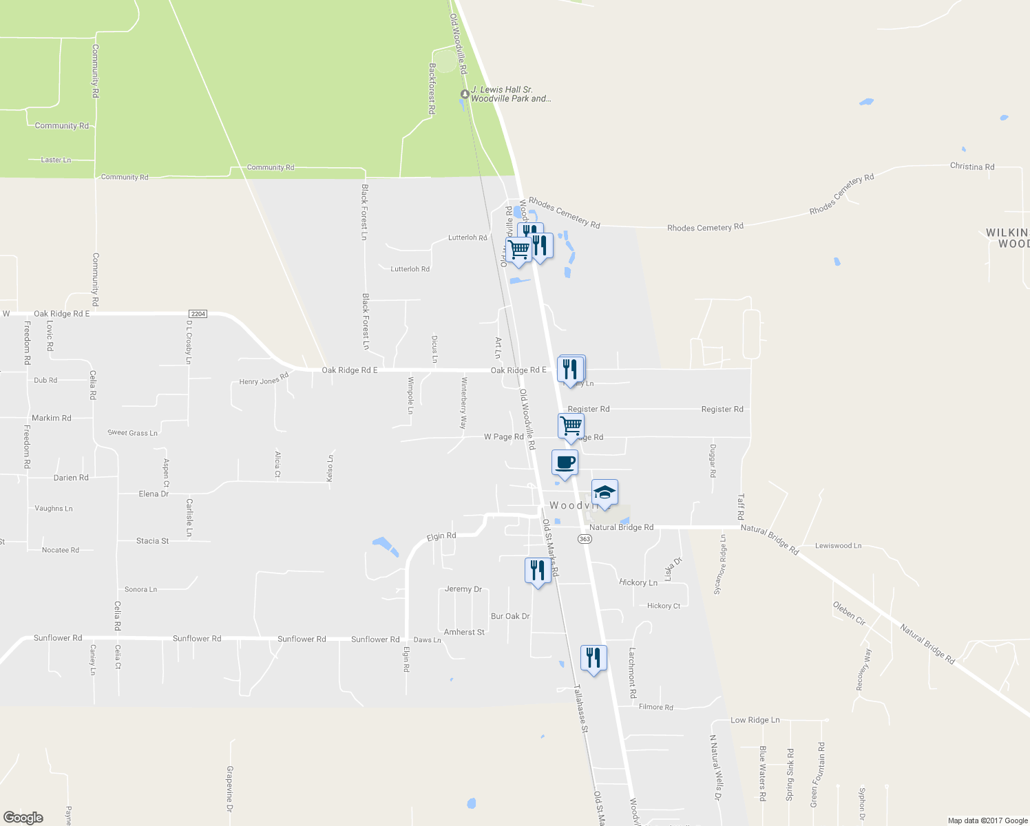 map of restaurants, bars, coffee shops, grocery stores, and more near 9939 Mrs Myrt Way in Tallahassee