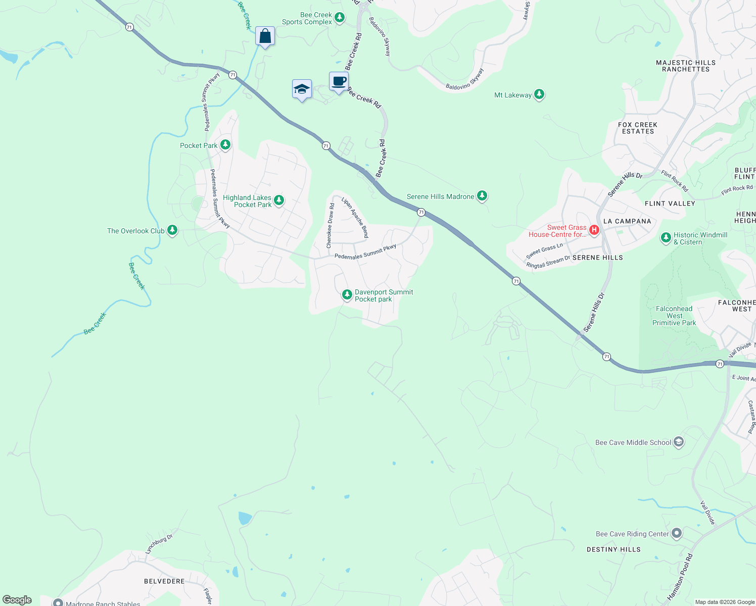 map of restaurants, bars, coffee shops, grocery stores, and more near 6020 Antelope Well Lane in Austin