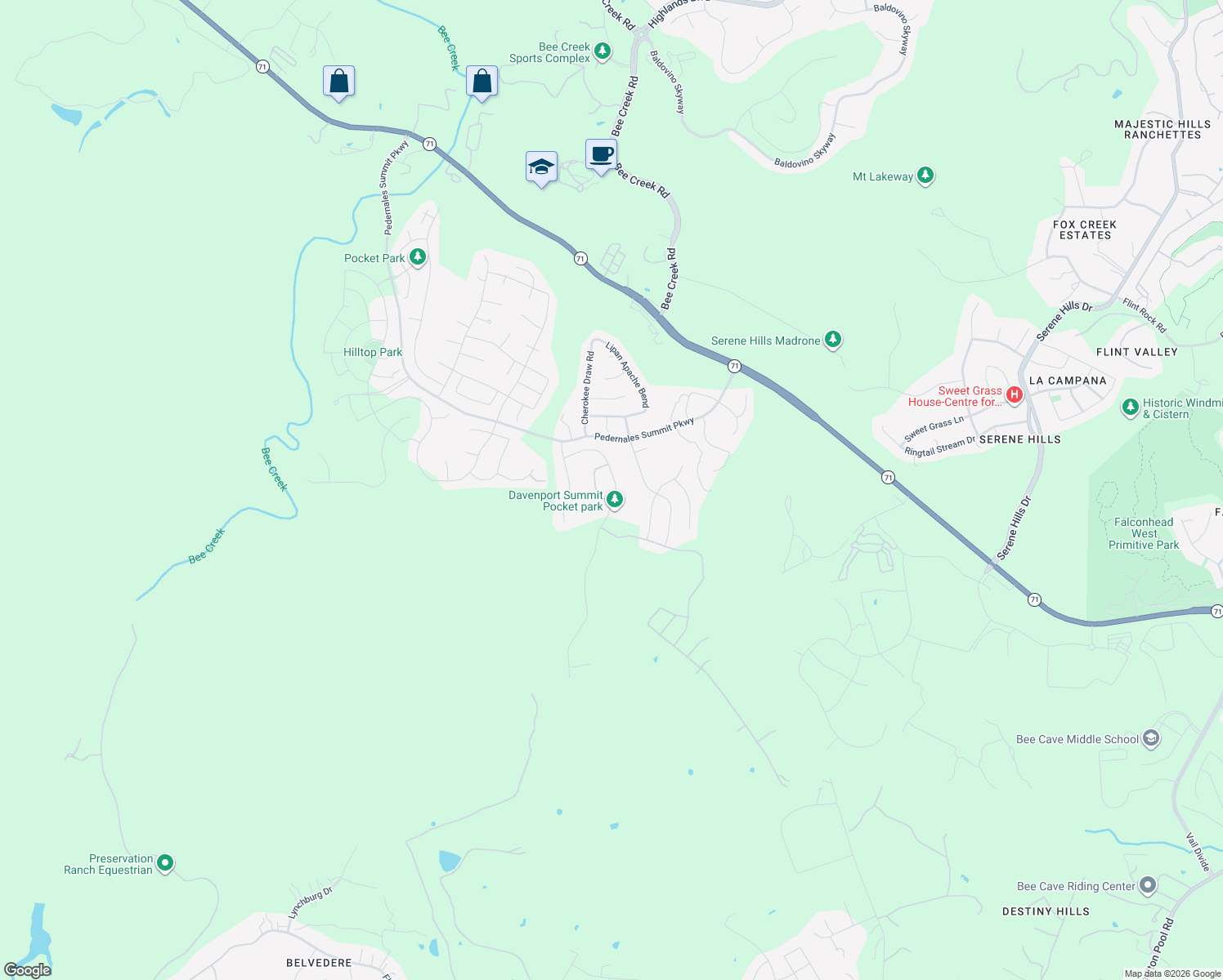 map of restaurants, bars, coffee shops, grocery stores, and more near 6701 Davenport Divide Road in Austin