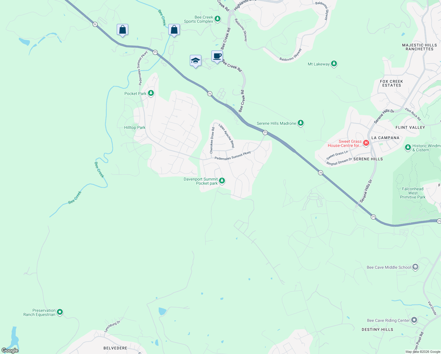 map of restaurants, bars, coffee shops, grocery stores, and more near 6701 Davenport Divide Road in Austin