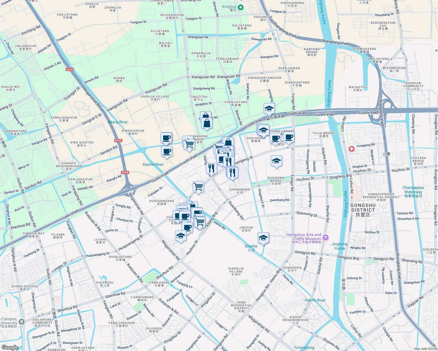 map of restaurants, bars, coffee shops, grocery stores, and more near in Hangzhou