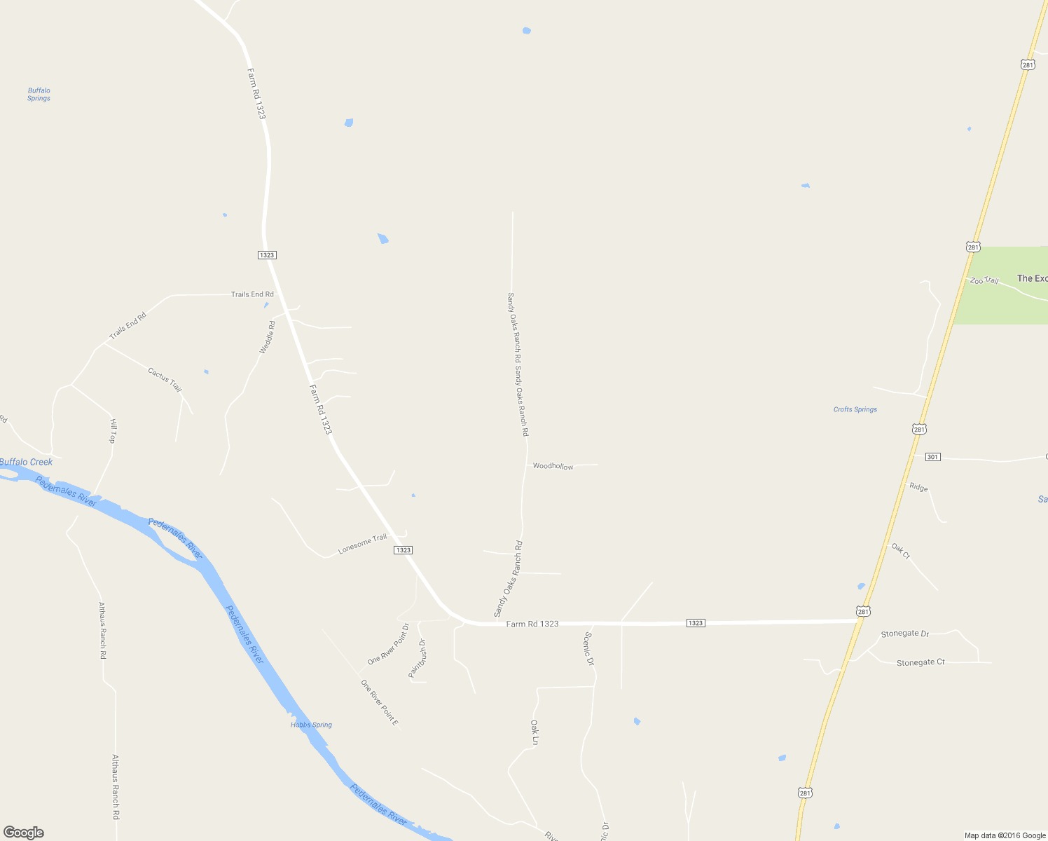 map of restaurants, bars, coffee shops, grocery stores, and more near Sandy Oaks Ranch Road in Johnson City