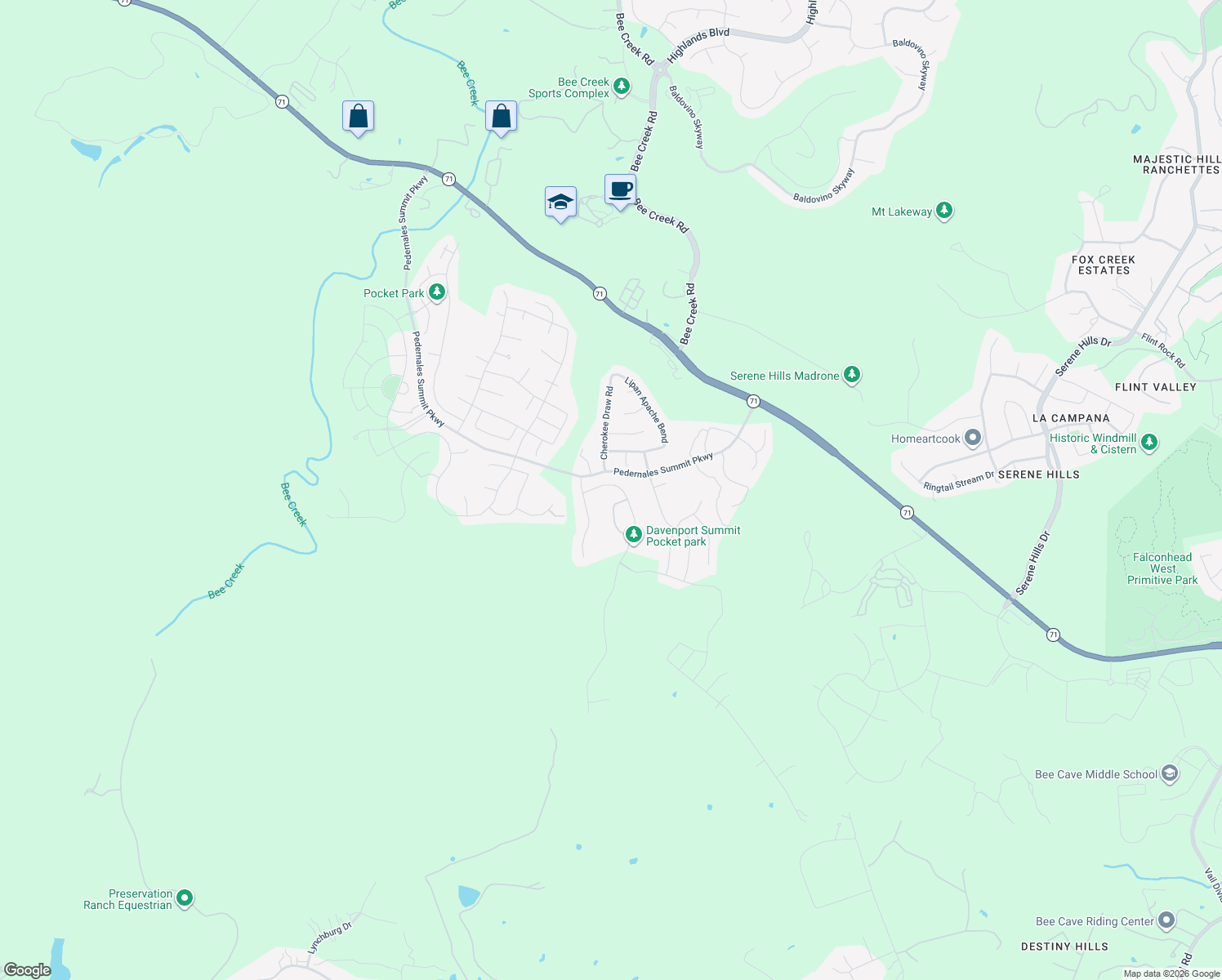 map of restaurants, bars, coffee shops, grocery stores, and more near 5900 Davenport Divide Road in Austin