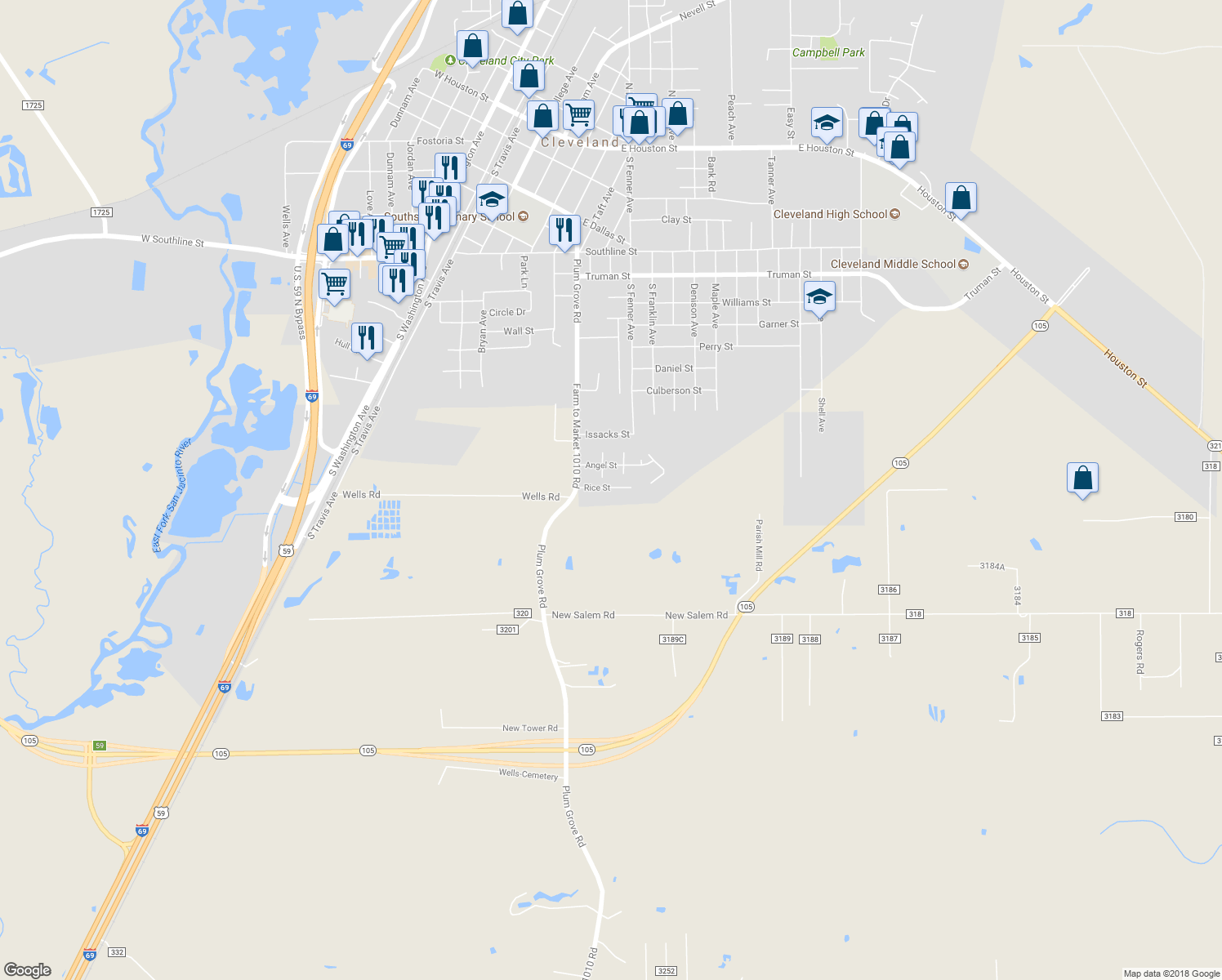 map of restaurants, bars, coffee shops, grocery stores, and more near 123 Rice Street in Cleveland