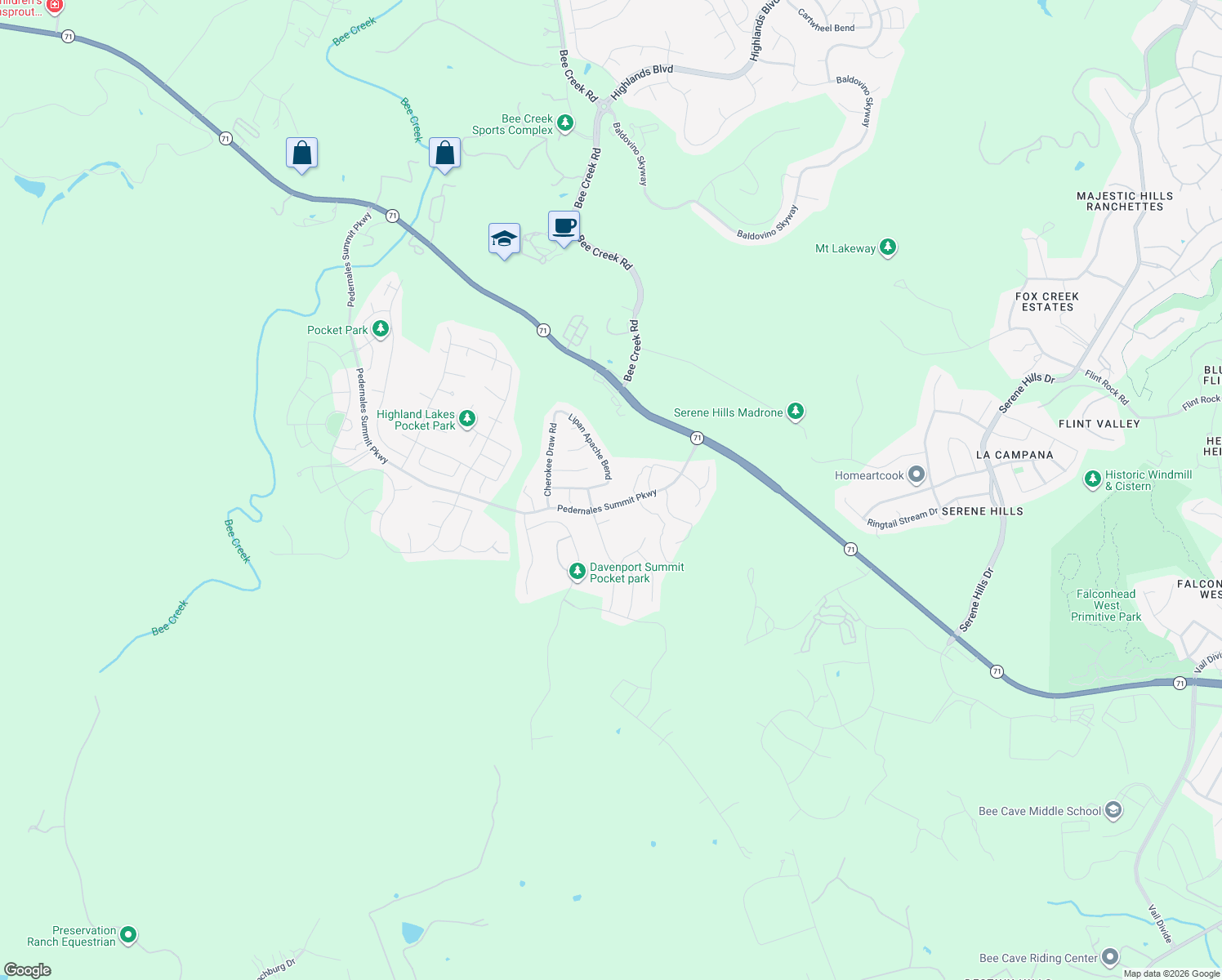 map of restaurants, bars, coffee shops, grocery stores, and more near 5625 Lipan Apache Bend in Austin