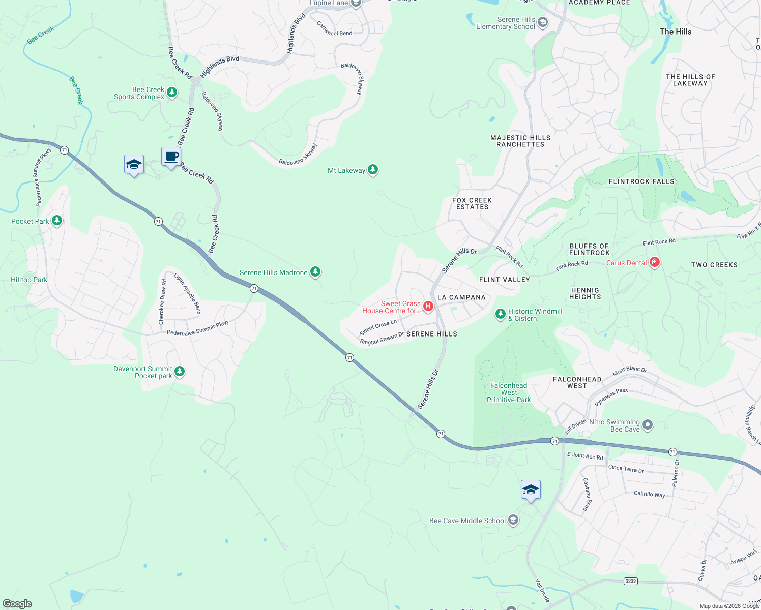 map of restaurants, bars, coffee shops, grocery stores, and more near 310 Duckhorn Pass in Lakeway