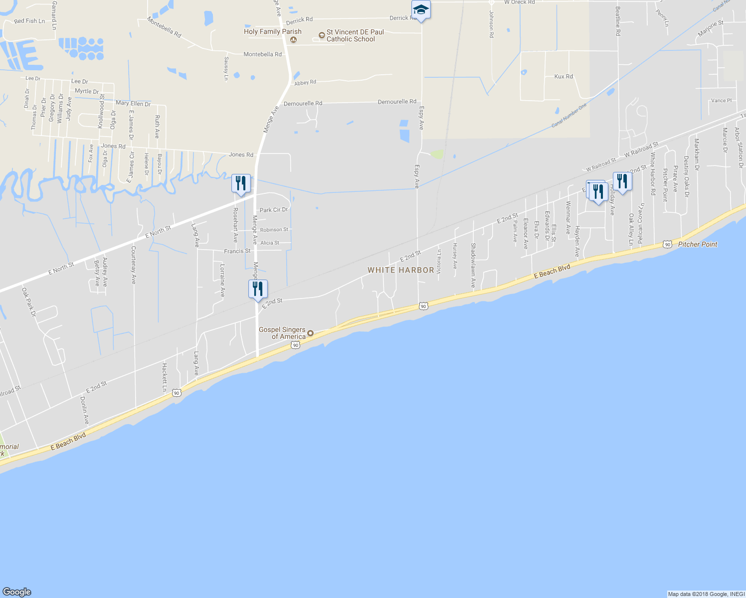 map of restaurants, bars, coffee shops, grocery stores, and more near 11 Japonica Dr in Pass Christian