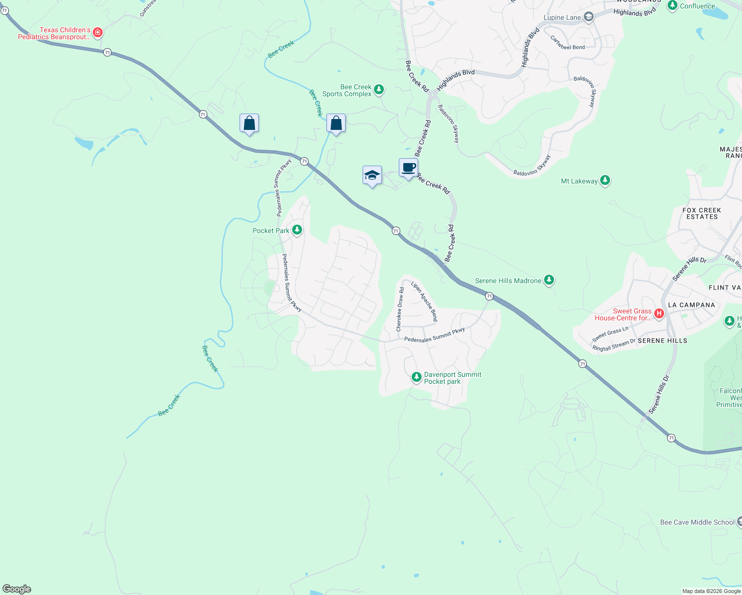 map of restaurants, bars, coffee shops, grocery stores, and more near 18412 Rio Chama Lane in Austin