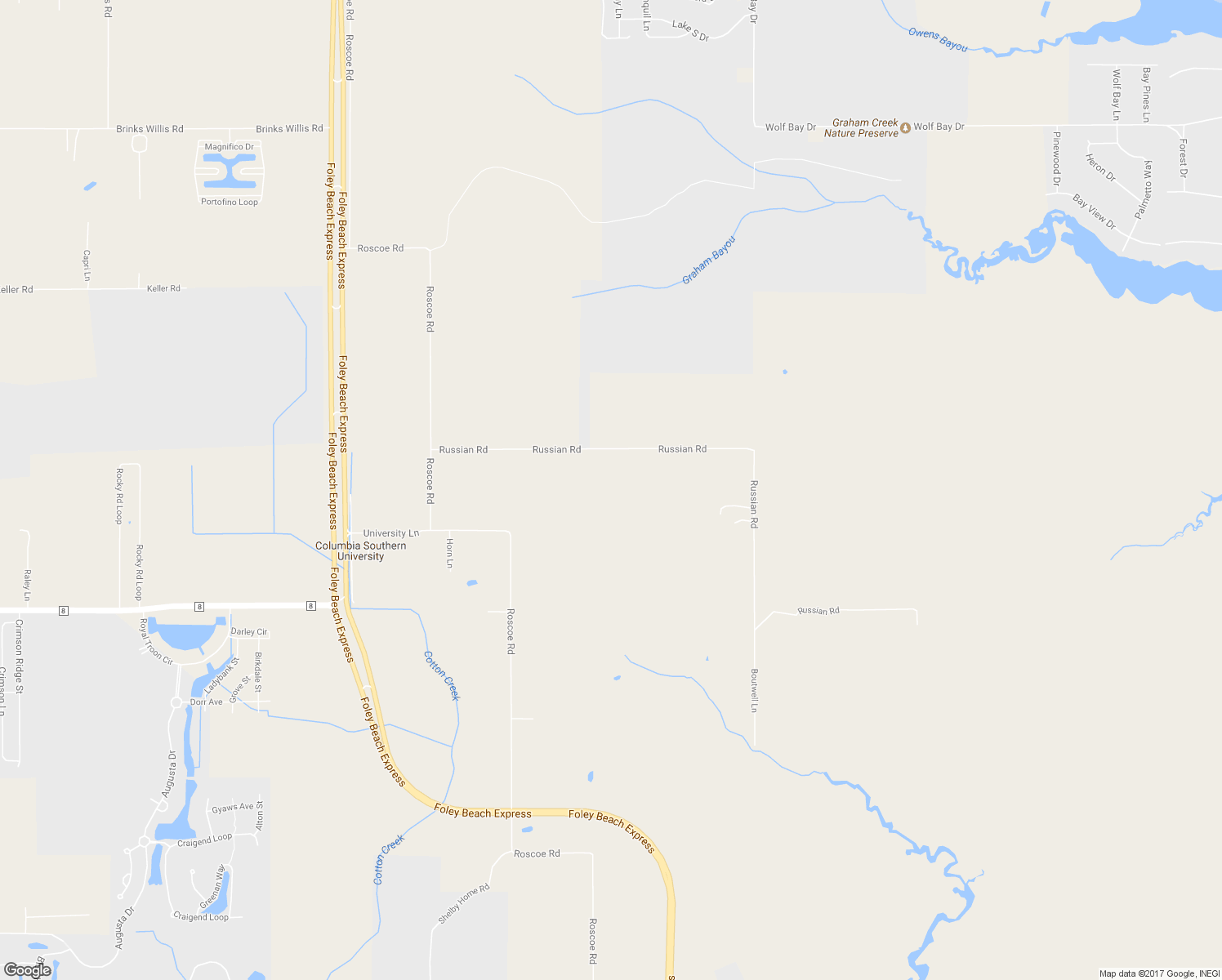 map of restaurants, bars, coffee shops, grocery stores, and more near 2256 Russian Road in Gulf Shores