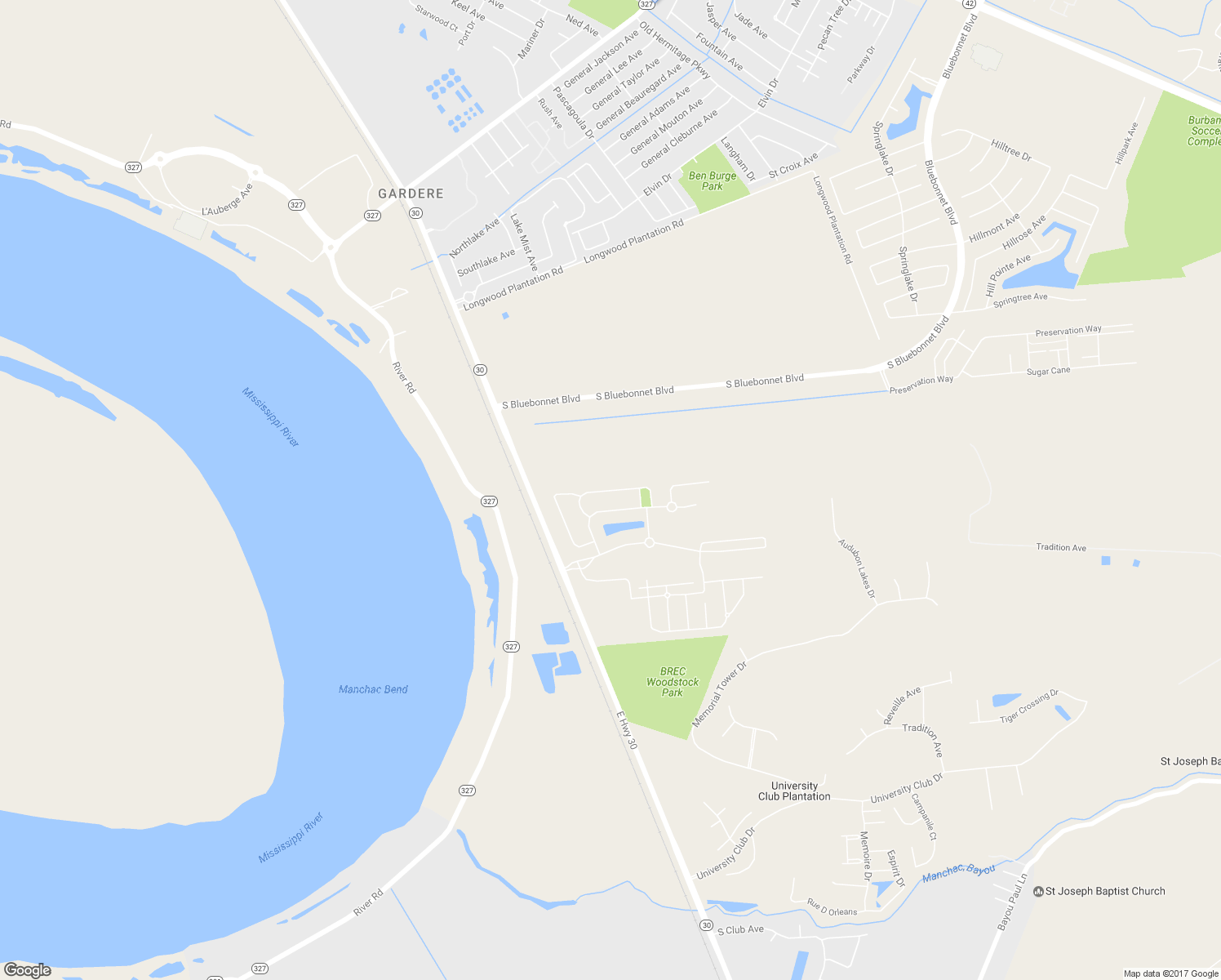 map of restaurants, bars, coffee shops, grocery stores, and more near 3206 Grand Field Avenue in Baton Rouge