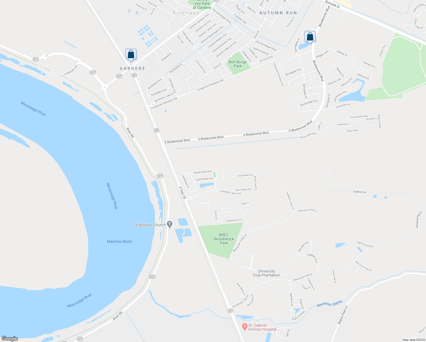 map of restaurants, bars, coffee shops, grocery stores, and more near 3266 Grand Field Avenue in Baton Rouge