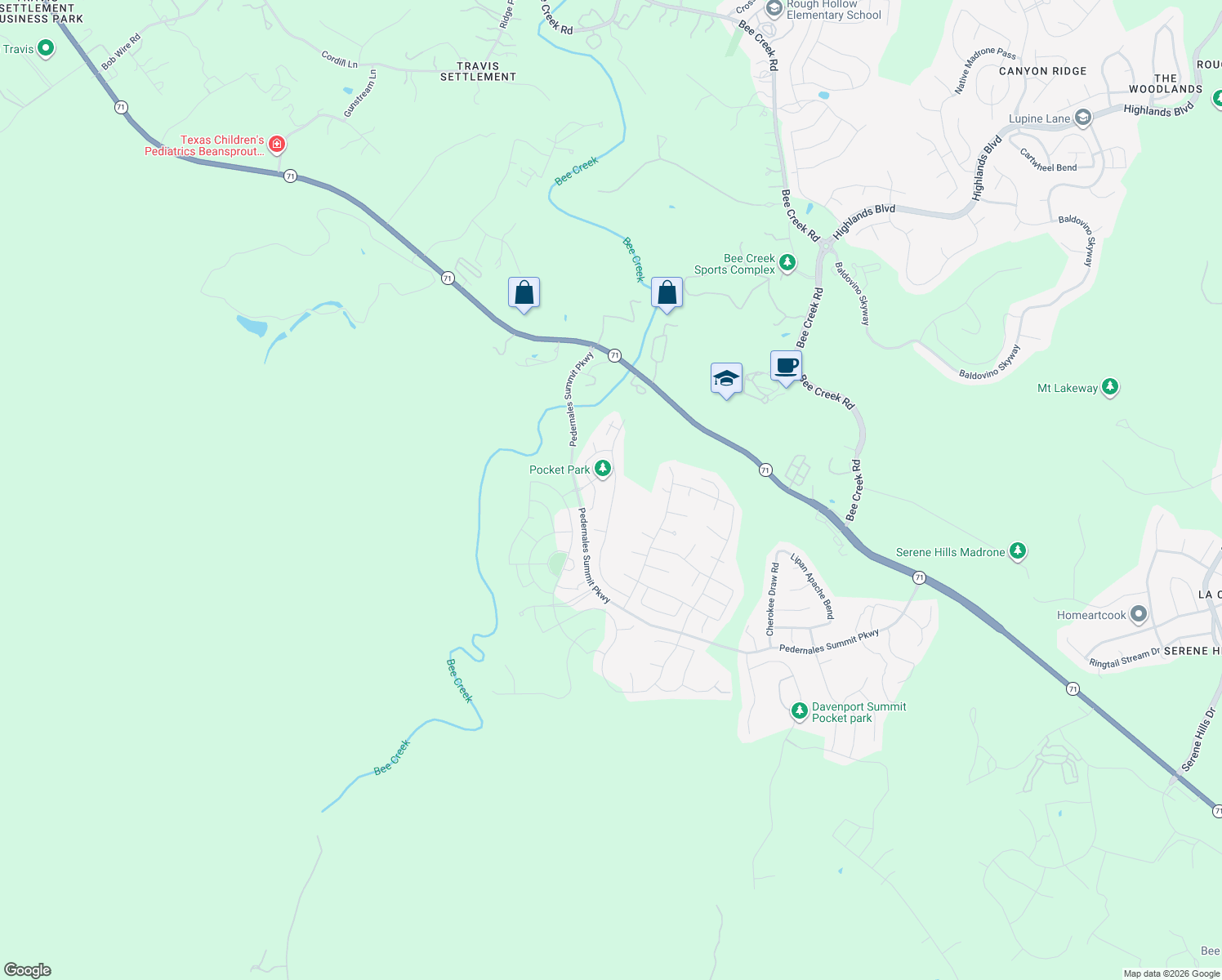 map of restaurants, bars, coffee shops, grocery stores, and more near 6625 Llano Stage Trail in Austin