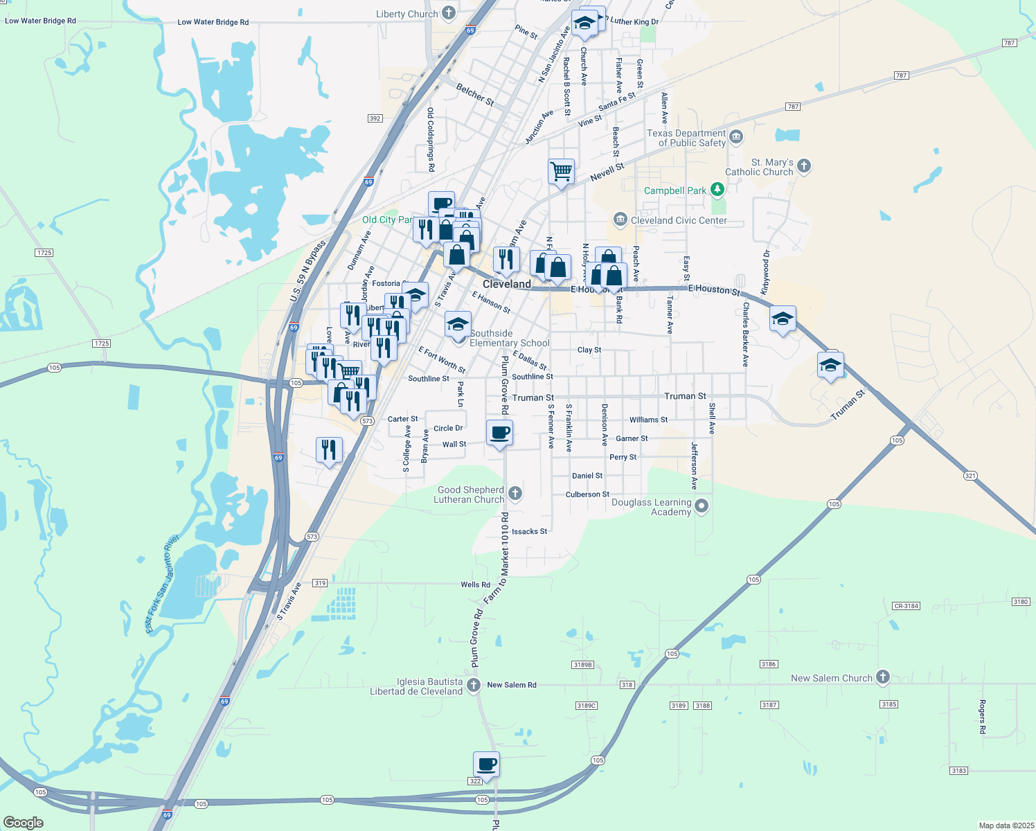 map of restaurants, bars, coffee shops, grocery stores, and more near 701 Plum Grove Rd in Cleveland